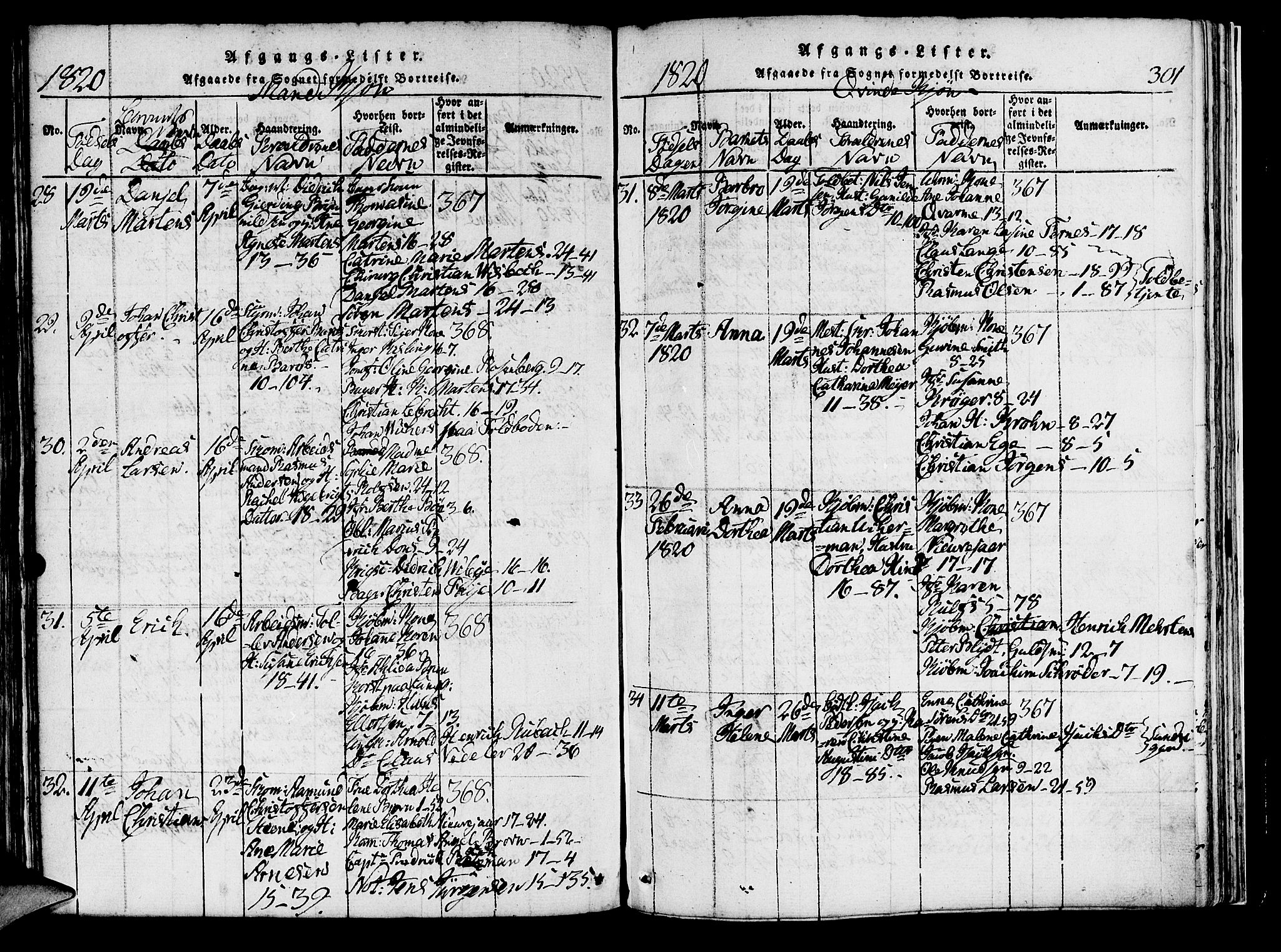 Domkirken sokneprestembete, SAB/A-74801/H/Haa/L0010: Parish register (official) no. A 10, 1816-1821, p. 301