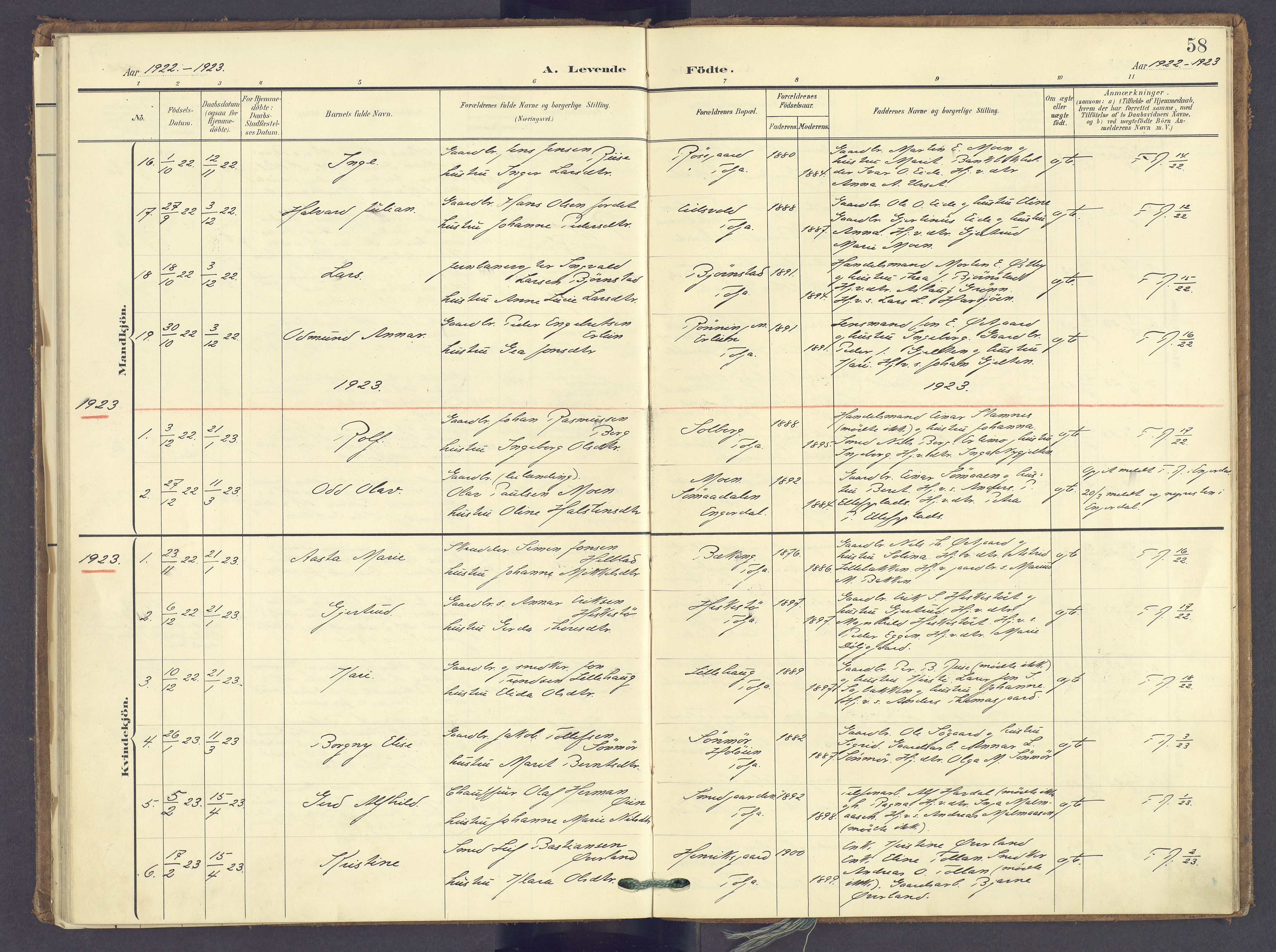 Tolga prestekontor, SAH/PREST-062/K/L0014: Parish register (official) no. 14, 1903-1929, p. 58