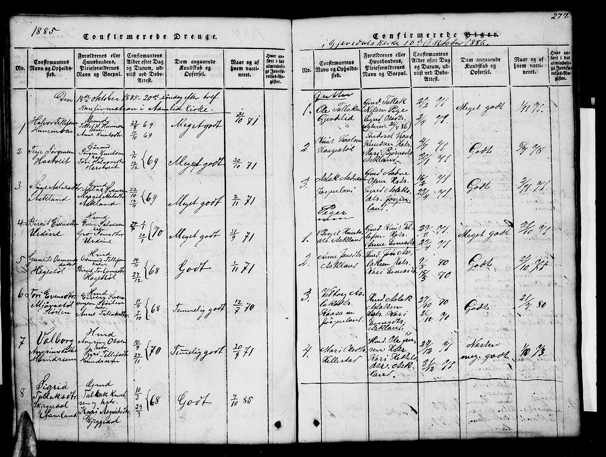 Åmli sokneprestkontor, SAK/1111-0050/F/Fb/Fba/L0001: Parish register (copy) no. B 1, 1816-1890, p. 277