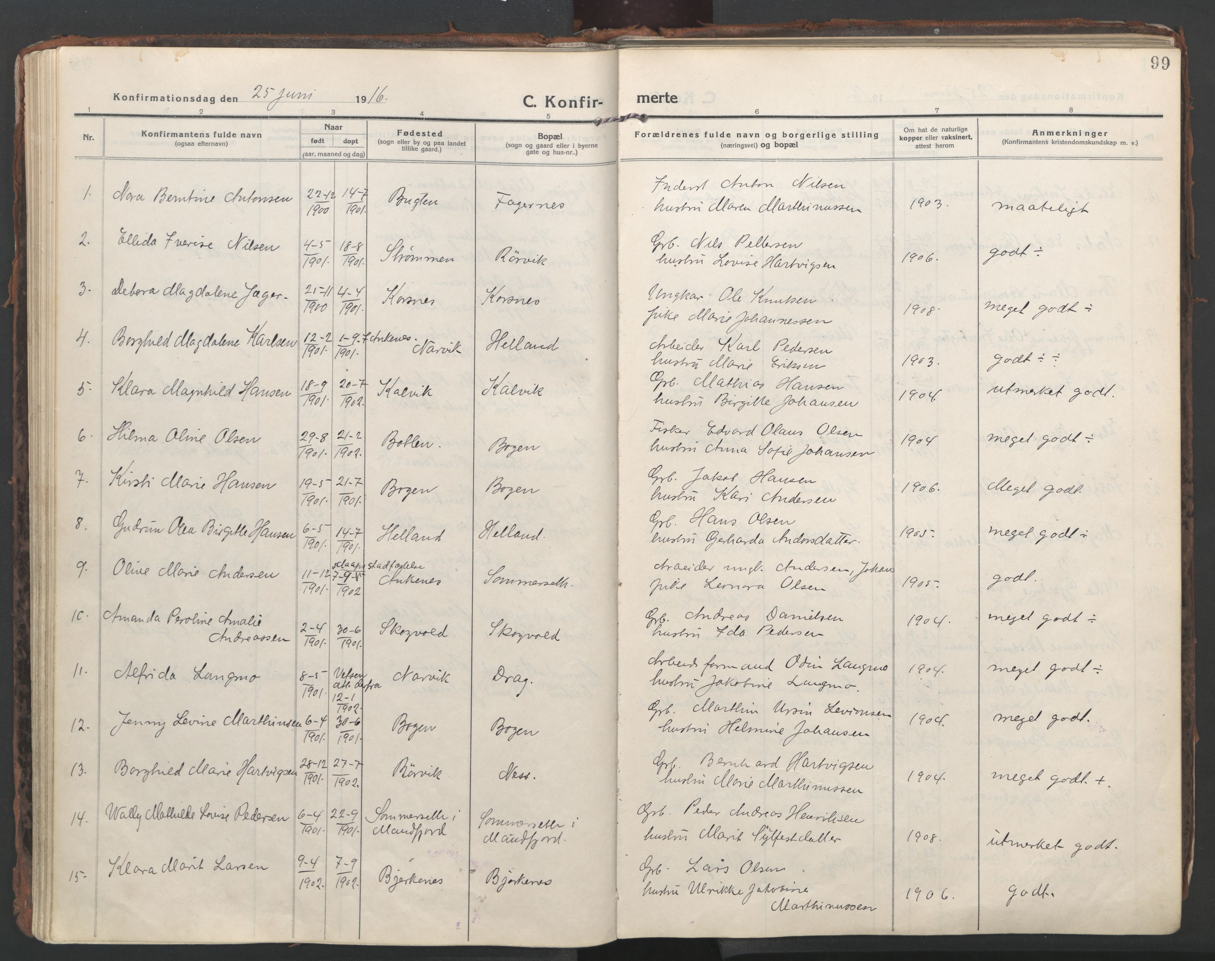 Ministerialprotokoller, klokkerbøker og fødselsregistre - Nordland, AV/SAT-A-1459/861/L0872: Parish register (official) no. 861A07, 1915-1924, p. 99