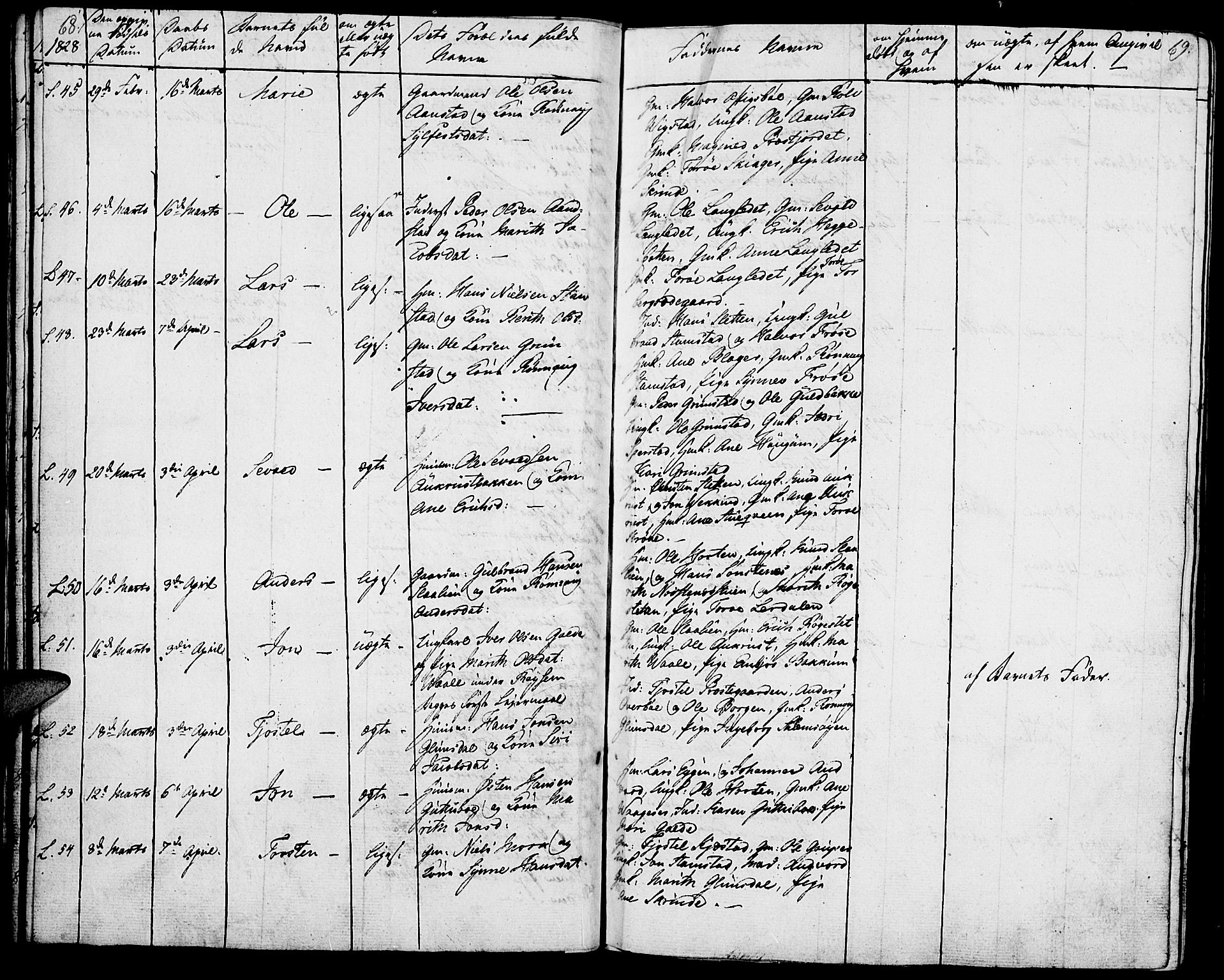 Lom prestekontor, AV/SAH-PREST-070/K/L0005: Parish register (official) no. 5, 1825-1837, p. 68-69