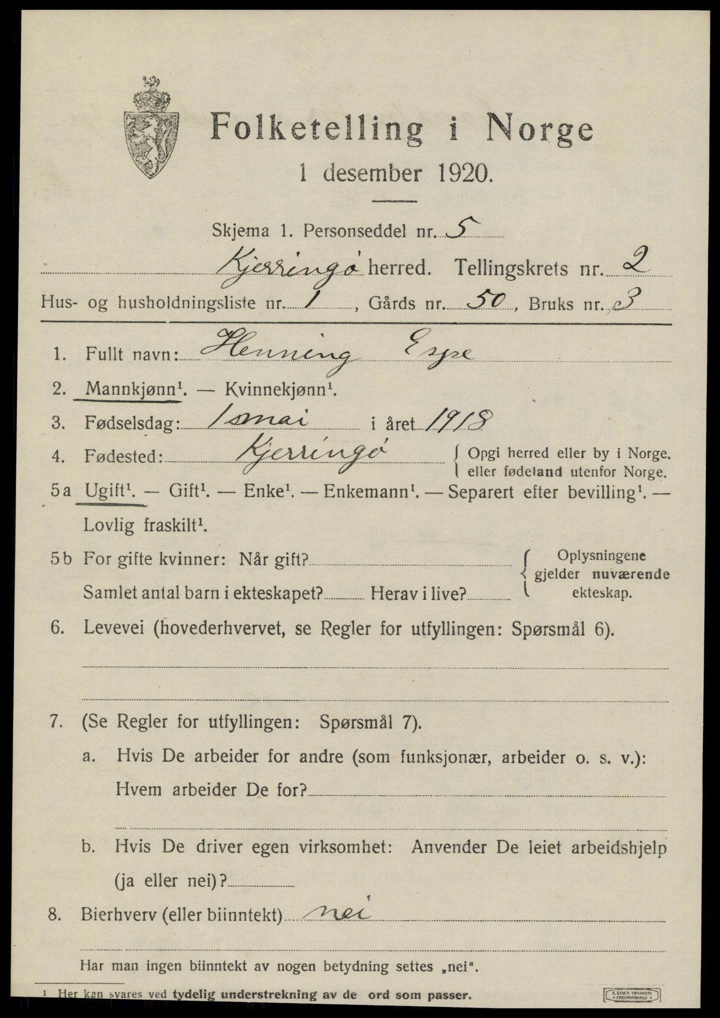 SAT, 1920 census for Kjerringøy, 1920, p. 863