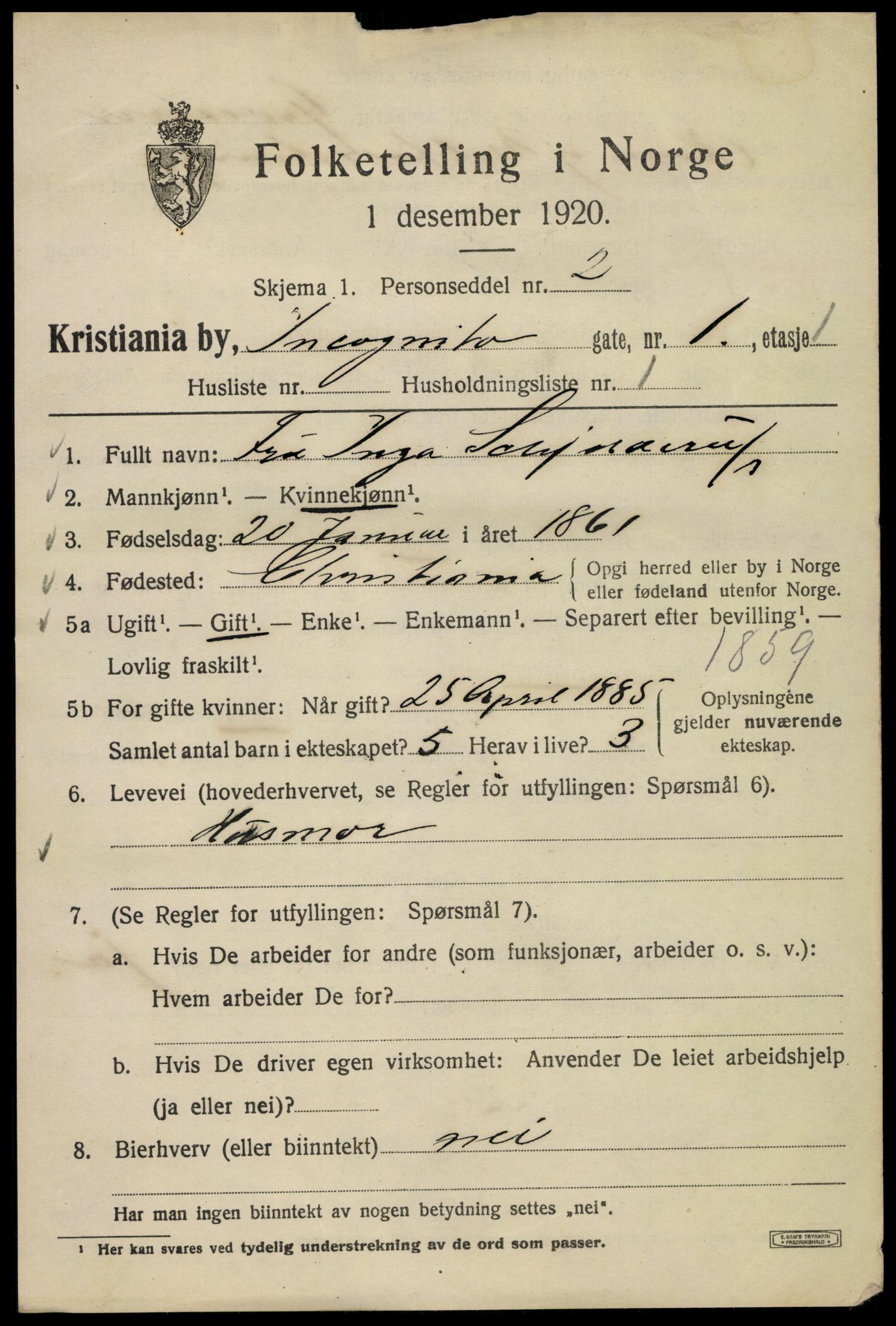 SAO, 1920 census for Kristiania, 1920, p. 310603