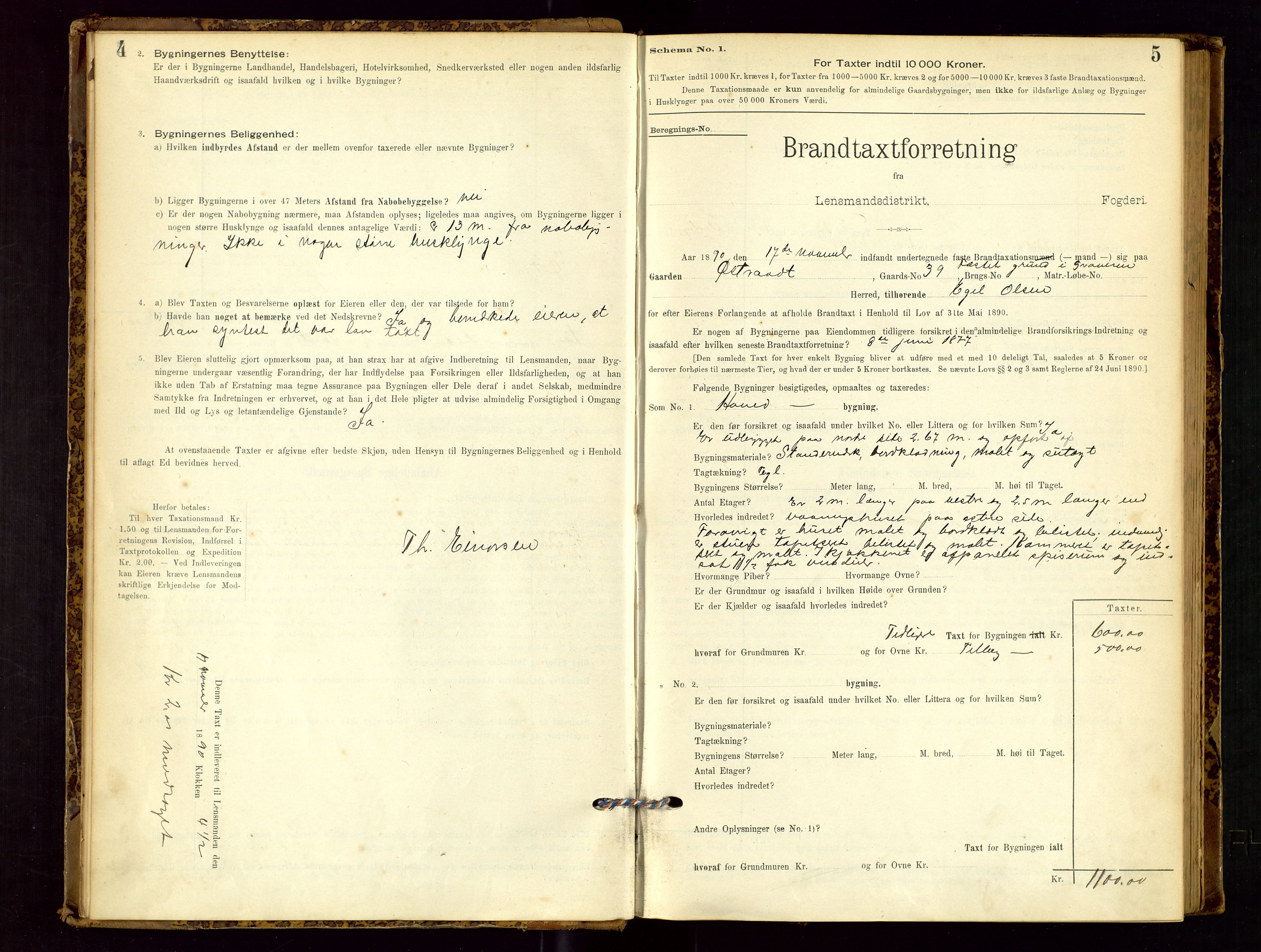 Høyland/Sandnes lensmannskontor, SAST/A-100166/Gob/L0001: "Brandtaxtprotokol", 1890-1913, p. 4-5