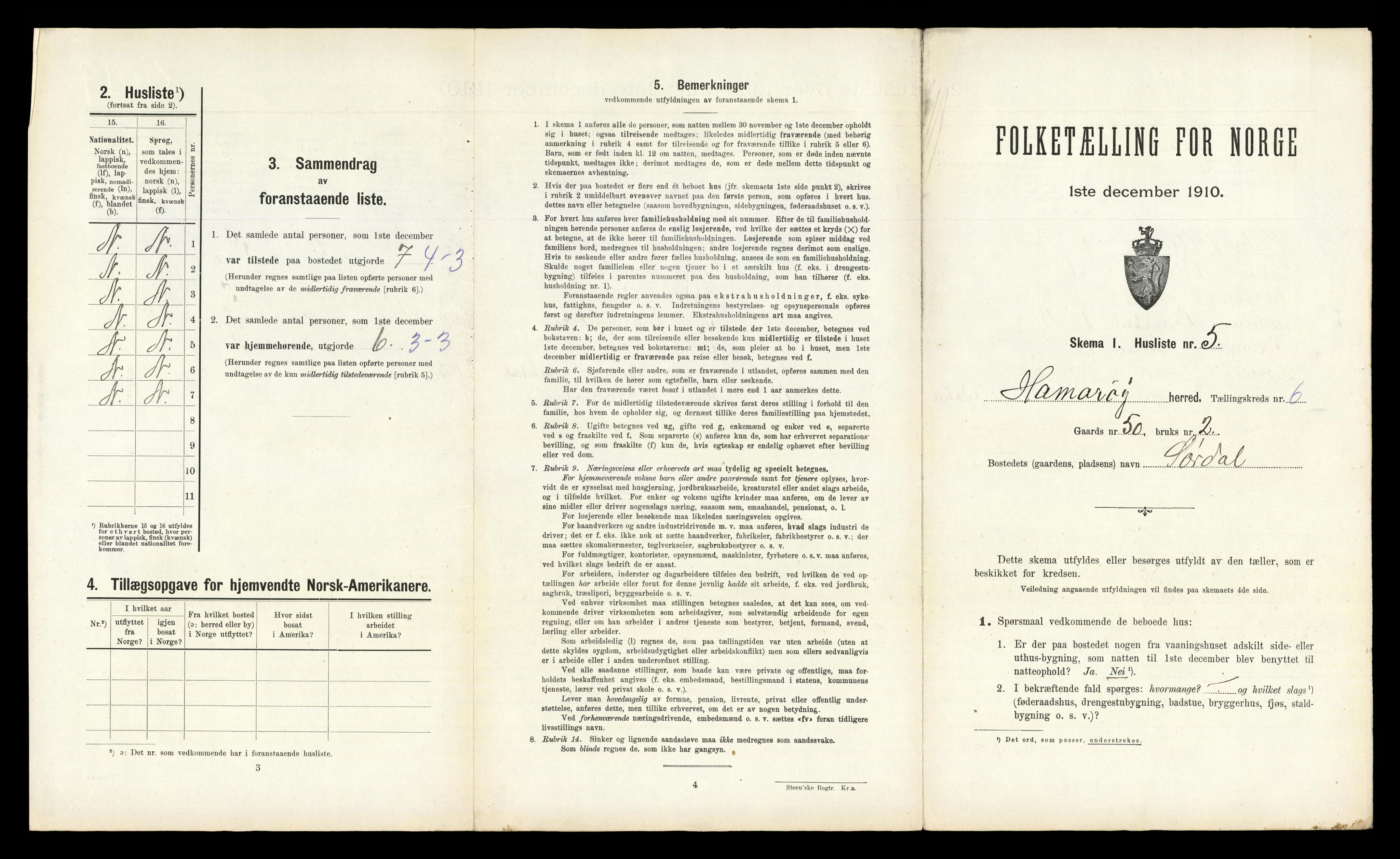 RA, 1910 census for Hamarøy, 1910, p. 586