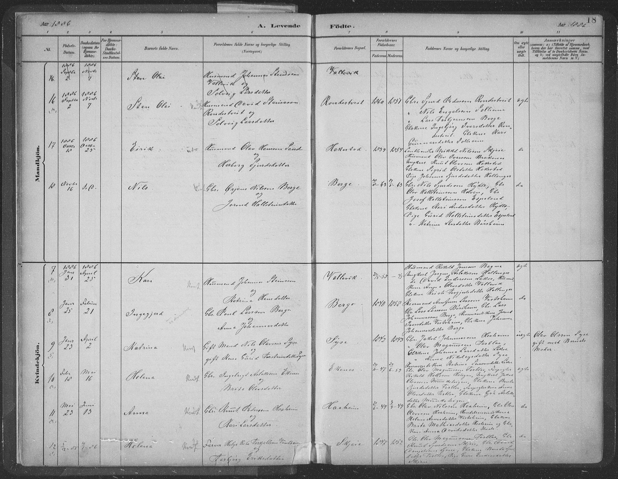 Ulvik sokneprestembete, SAB/A-78801/H/Hab: Parish register (copy) no. A 3, 1883-1908, p. 18