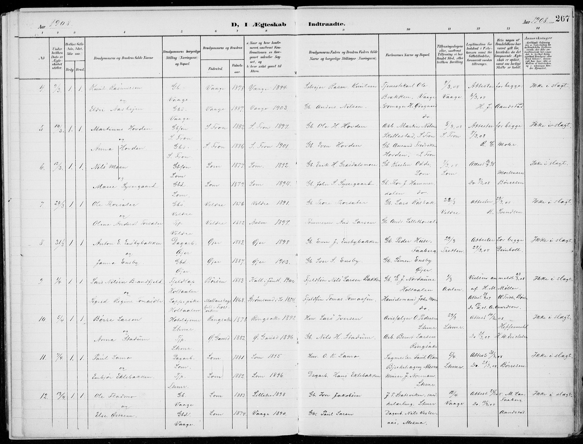 Lillehammer prestekontor, SAH/PREST-088/H/Ha/Haa/L0001: Parish register (official) no. 1, 1901-1916, p. 267