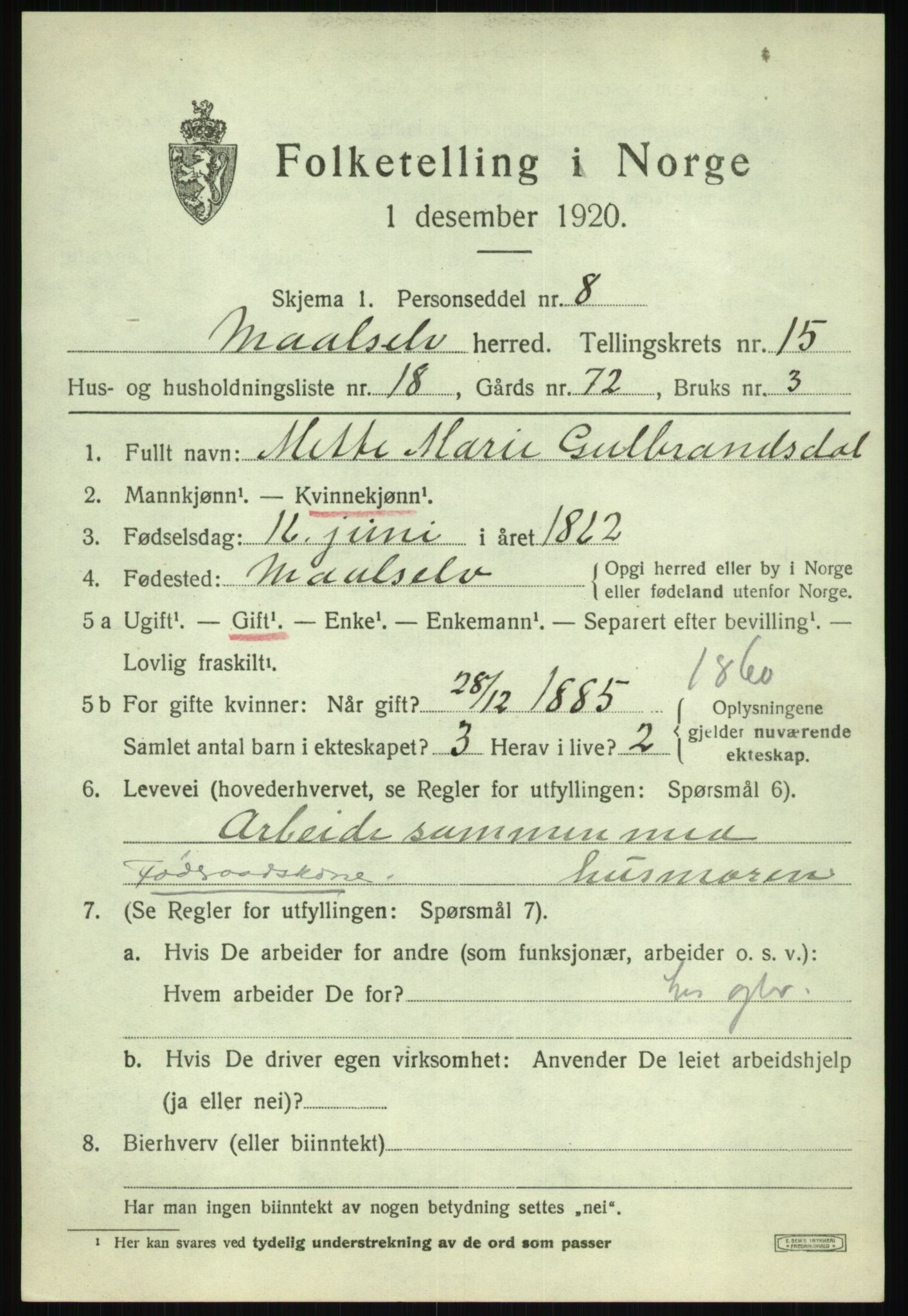 SATØ, 1920 census for Målselv, 1920, p. 7863