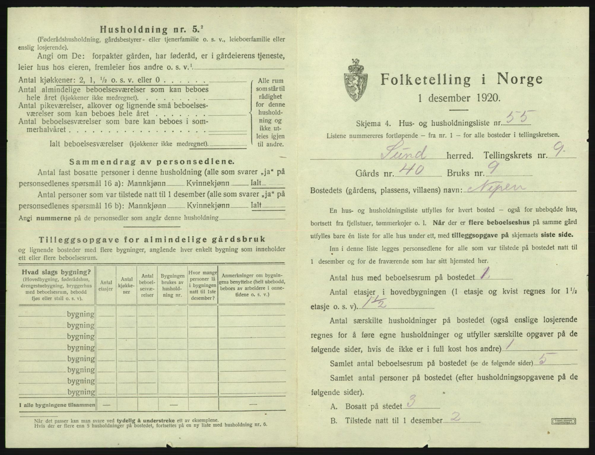 SAB, 1920 census for Sund, 1920, p. 832