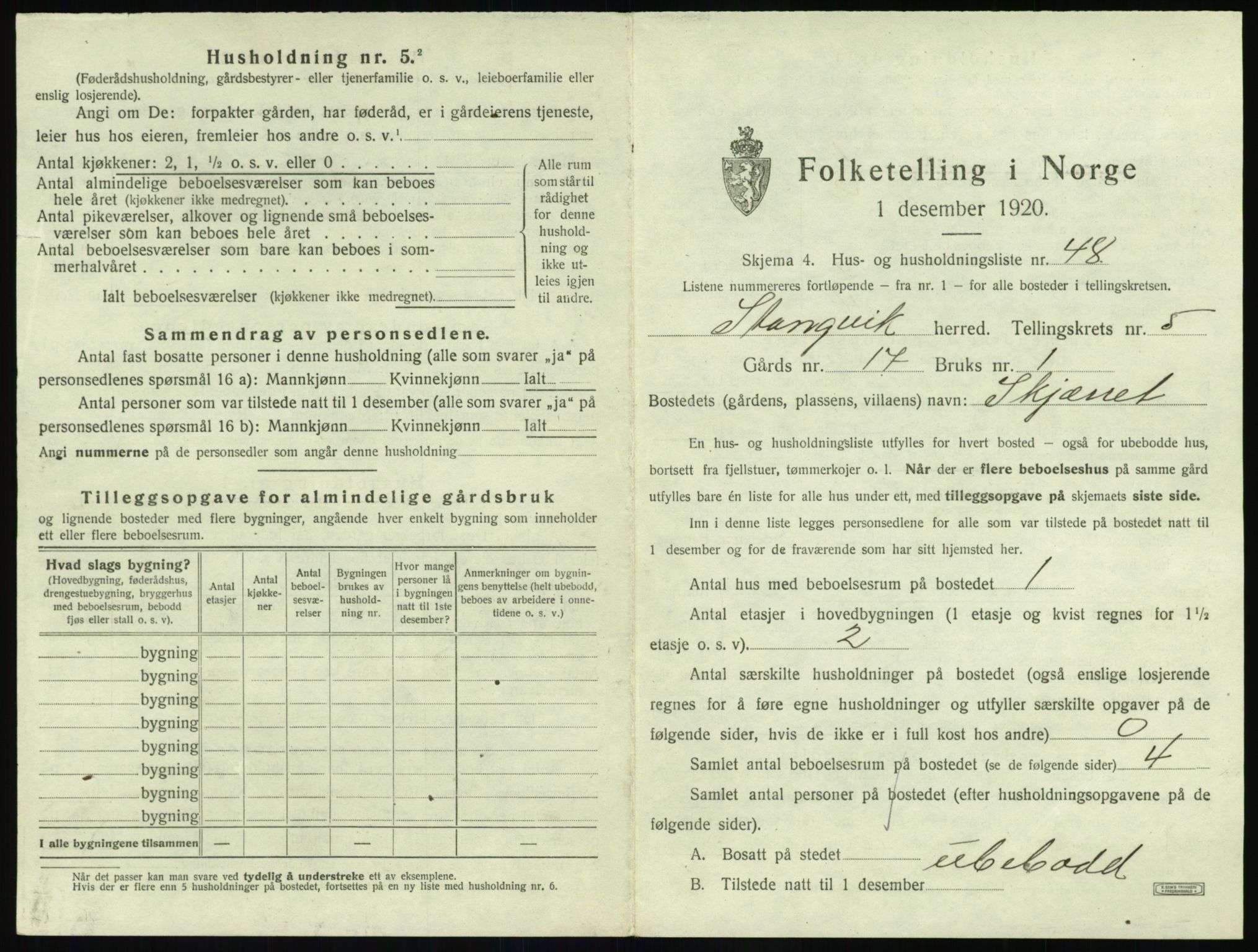 SAT, 1920 census for Stangvik, 1920, p. 554