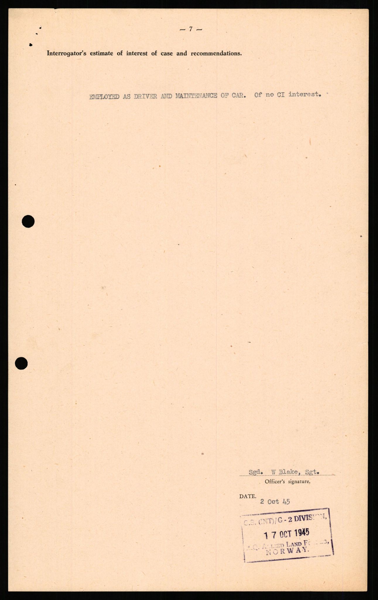 Forsvaret, Forsvarets overkommando II, AV/RA-RAFA-3915/D/Db/L0013: CI Questionaires. Tyske okkupasjonsstyrker i Norge. Tyskere., 1945-1946, p. 147