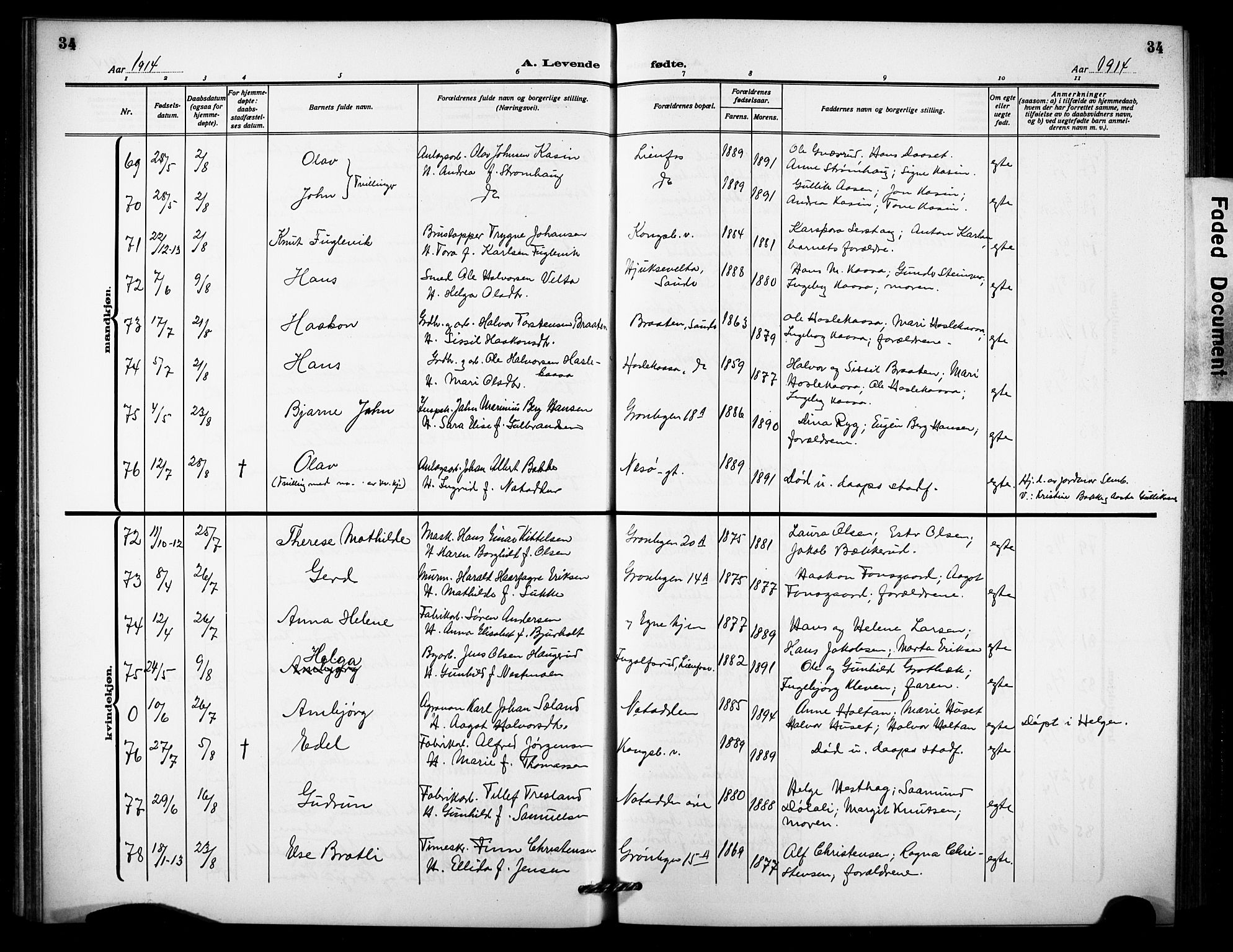 Notodden kirkebøker, AV/SAKO-A-290/G/Ga/L0001: Parish register (copy) no. 1, 1912-1923, p. 34