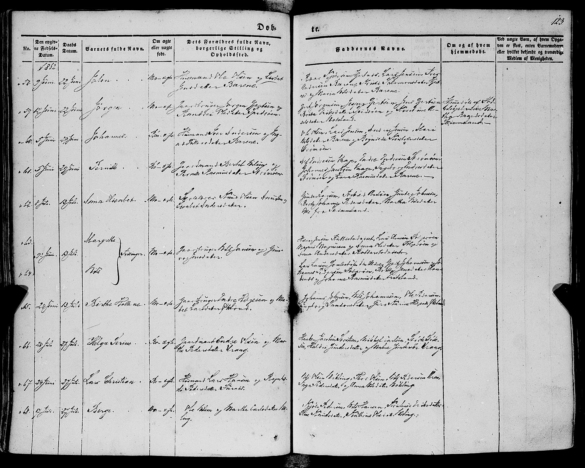 Finnås sokneprestembete, SAB/A-99925/H/Ha/Haa/Haaa/L0007: Parish register (official) no. A 7, 1850-1862, p. 123