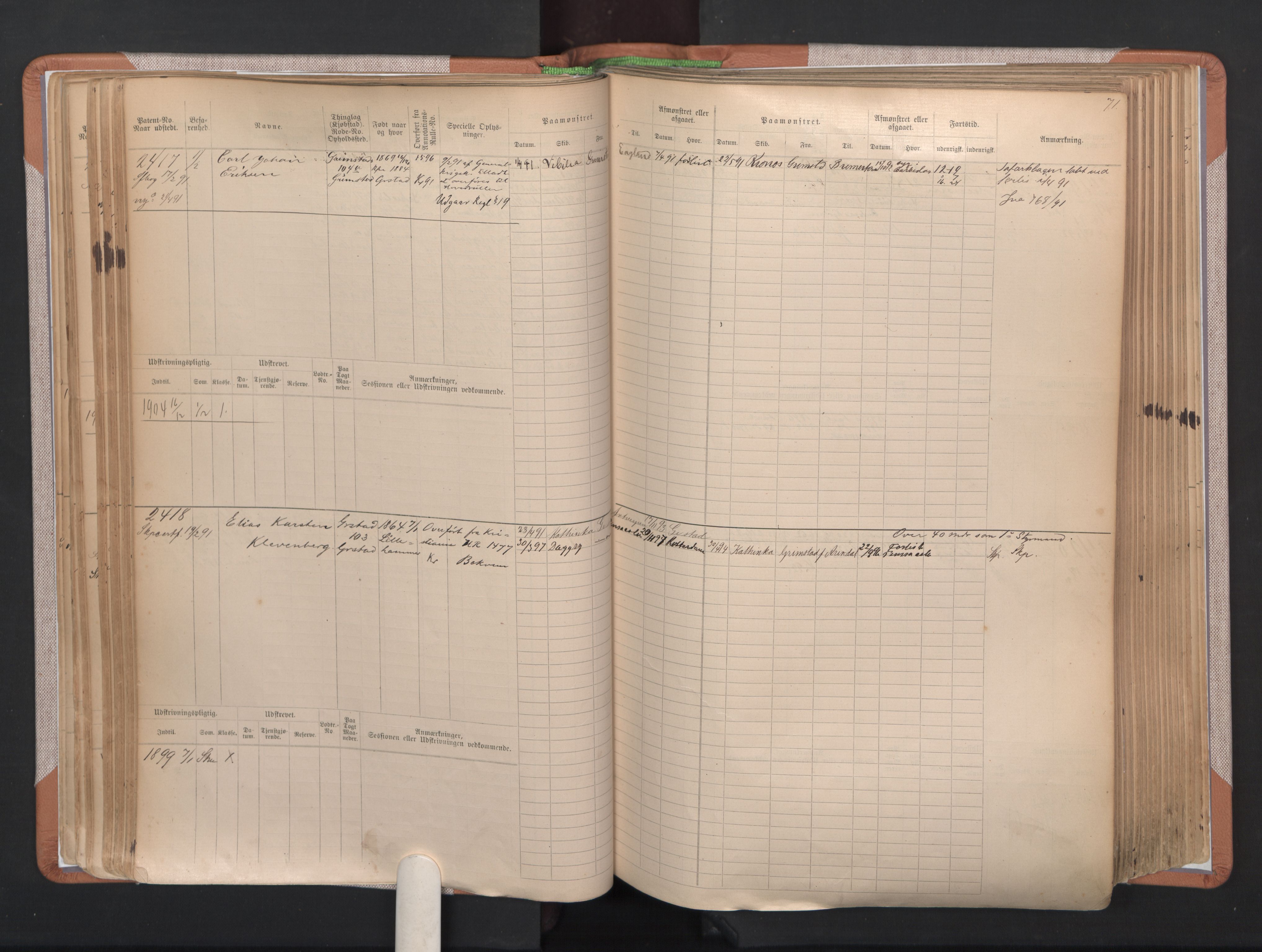 Grimstad mønstringskrets, AV/SAK-2031-0013/F/Fb/L0004: Hovedrulle A nr 2277-3042, F-7, 1889-1940, p. 76