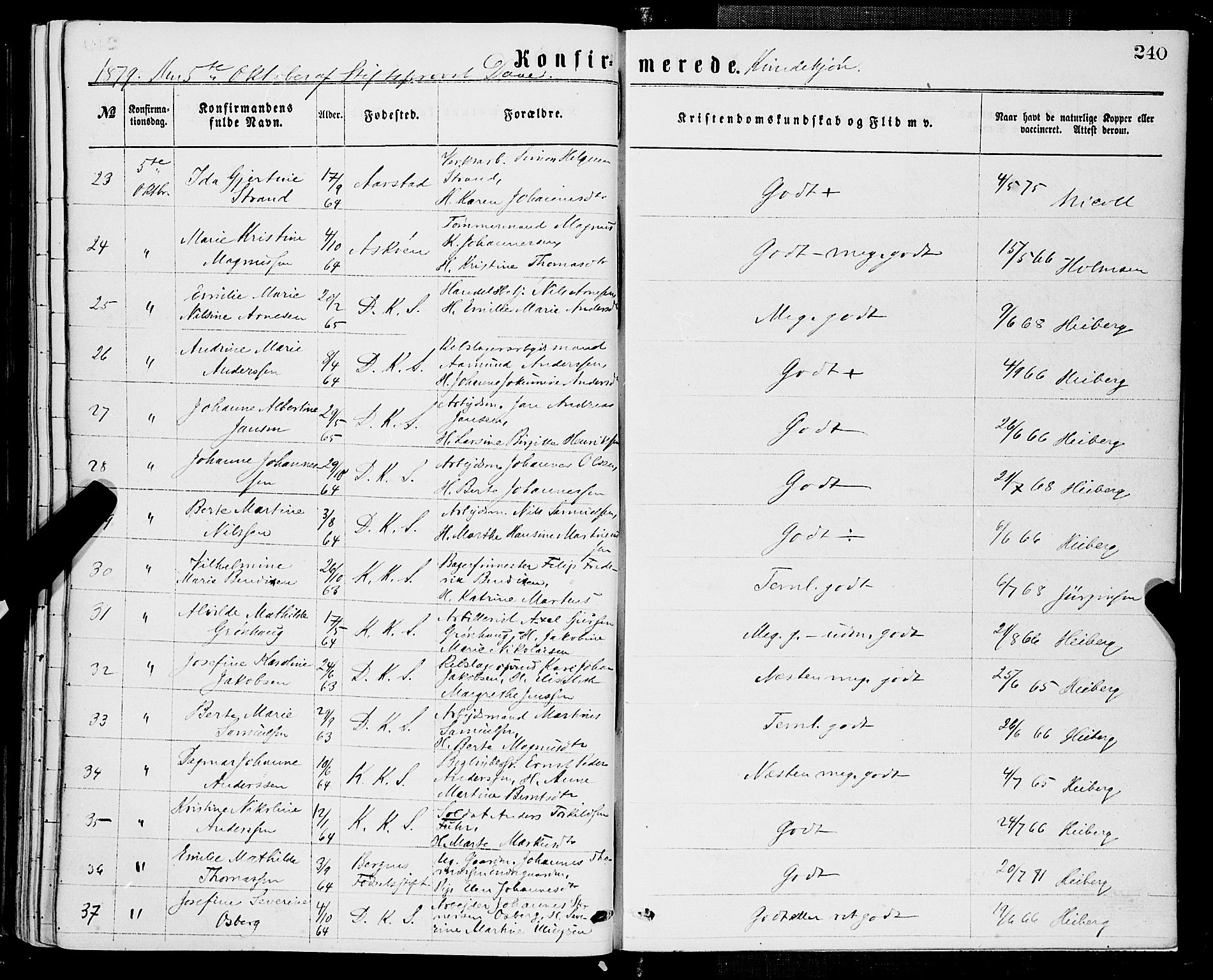 Domkirken sokneprestembete, AV/SAB-A-74801/H/Haa/L0029: Parish register (official) no. C 4, 1864-1879, p. 240