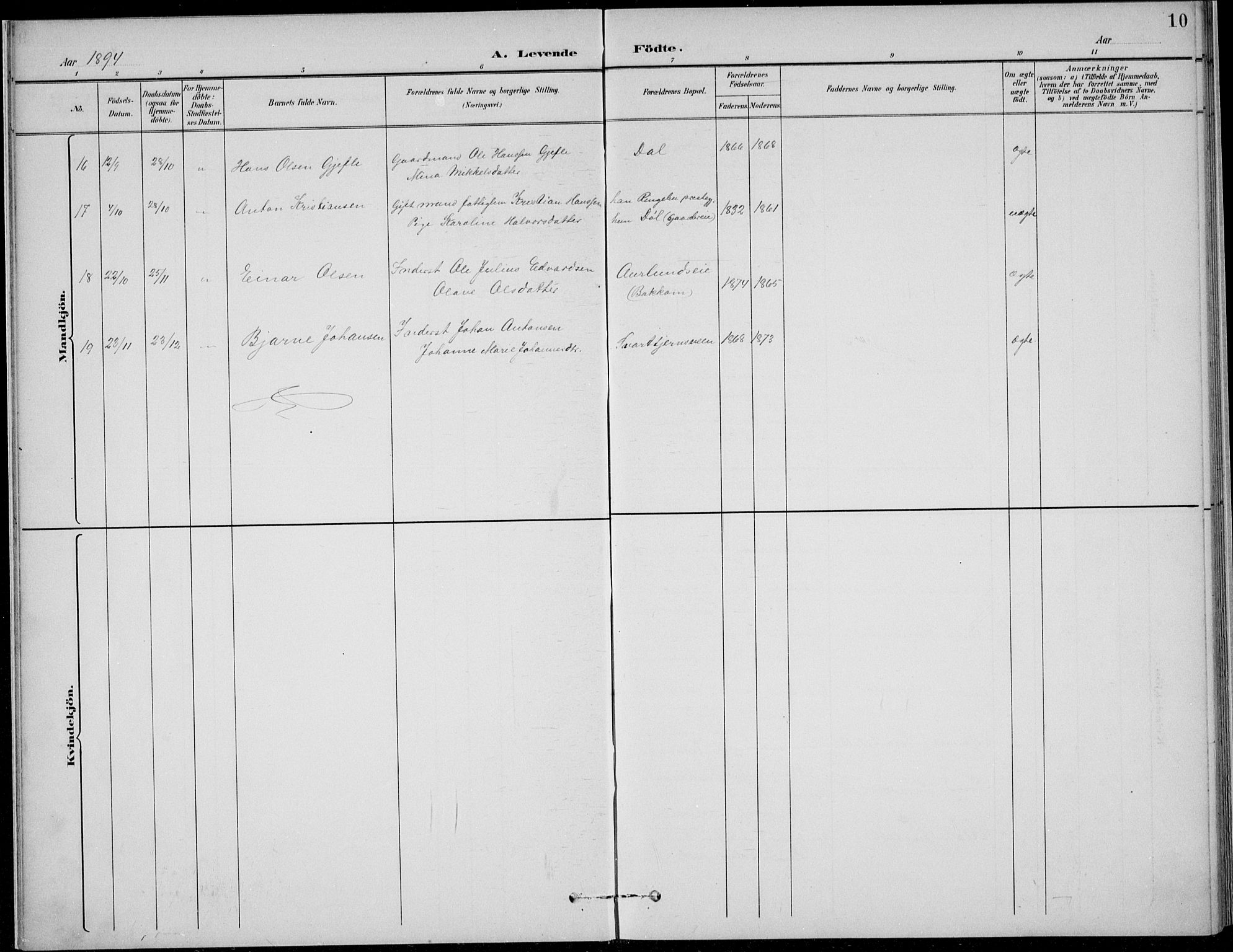 Nordre Land prestekontor, SAH/PREST-124/H/Ha/Hab/L0014: Parish register (copy) no. 14, 1891-1907, p. 10