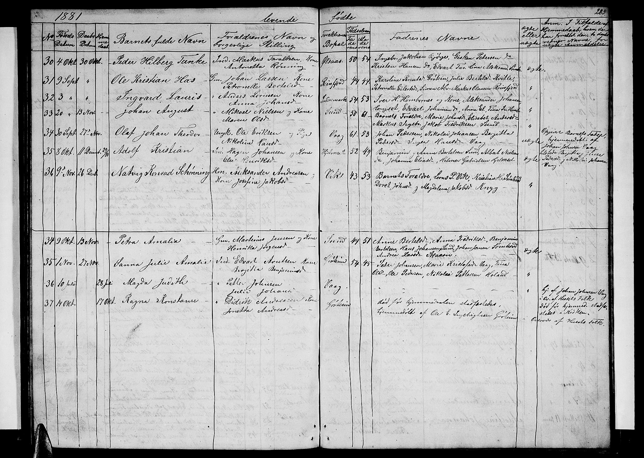 Ministerialprotokoller, klokkerbøker og fødselsregistre - Nordland, AV/SAT-A-1459/812/L0187: Parish register (copy) no. 812C05, 1850-1883, p. 283