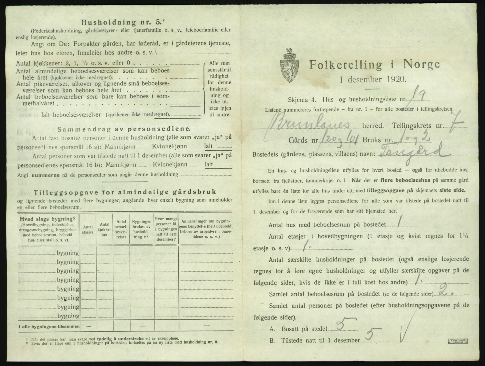 SAKO, 1920 census for Brunlanes, 1920, p. 959
