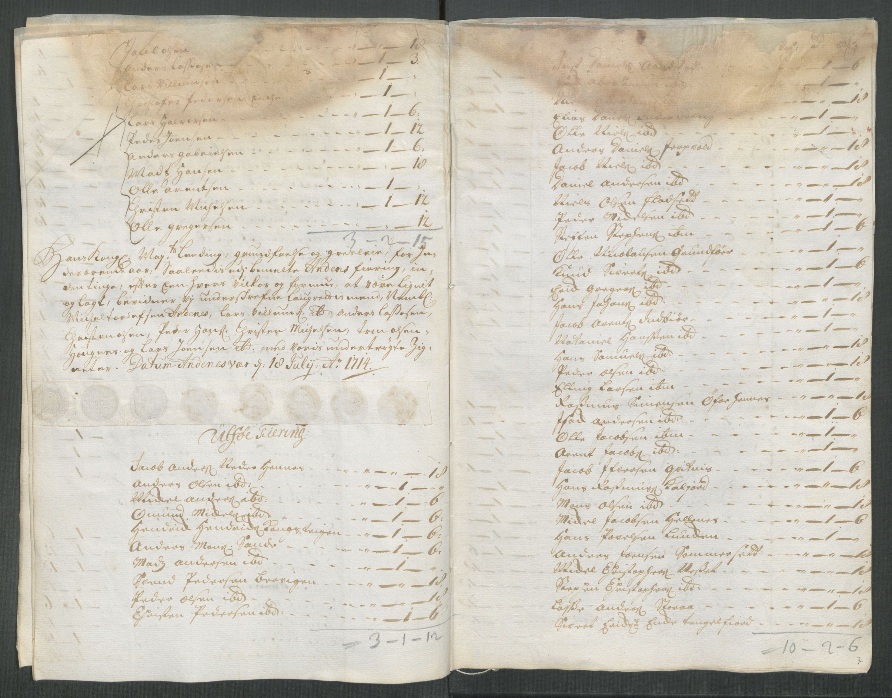 Rentekammeret inntil 1814, Reviderte regnskaper, Fogderegnskap, AV/RA-EA-4092/R67/L4680: Fogderegnskap Vesterålen, Andenes og Lofoten, 1714, p. 174