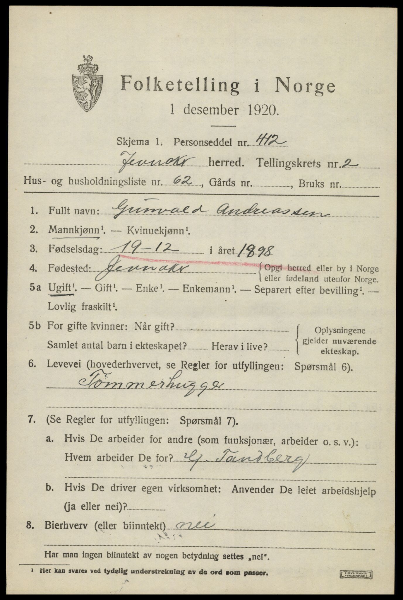 SAH, 1920 census for Jevnaker, 1920, p. 2227