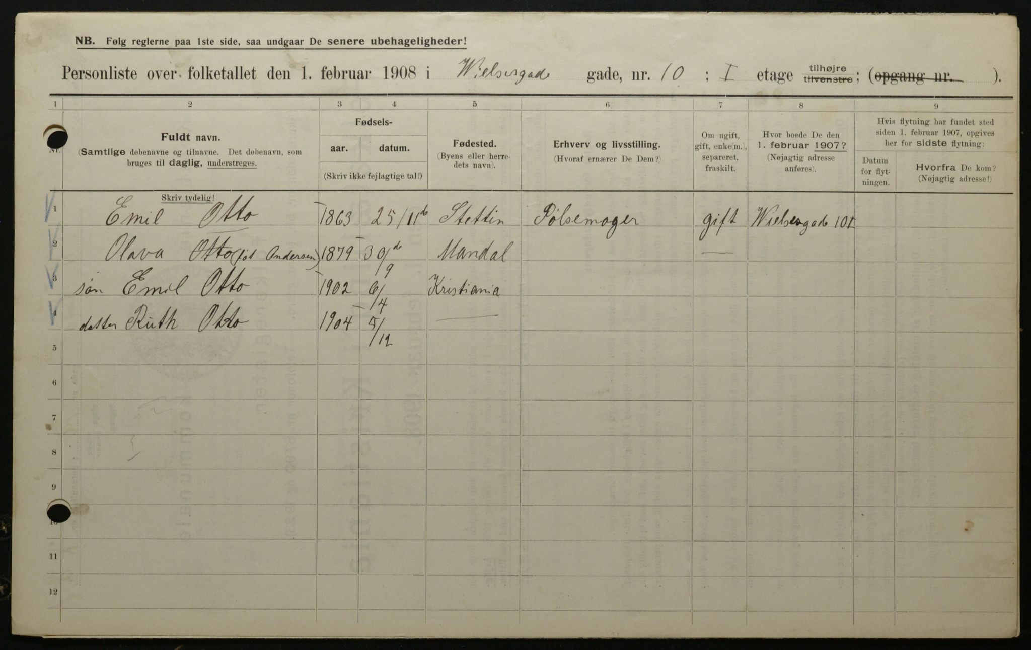 OBA, Municipal Census 1908 for Kristiania, 1908, p. 115366