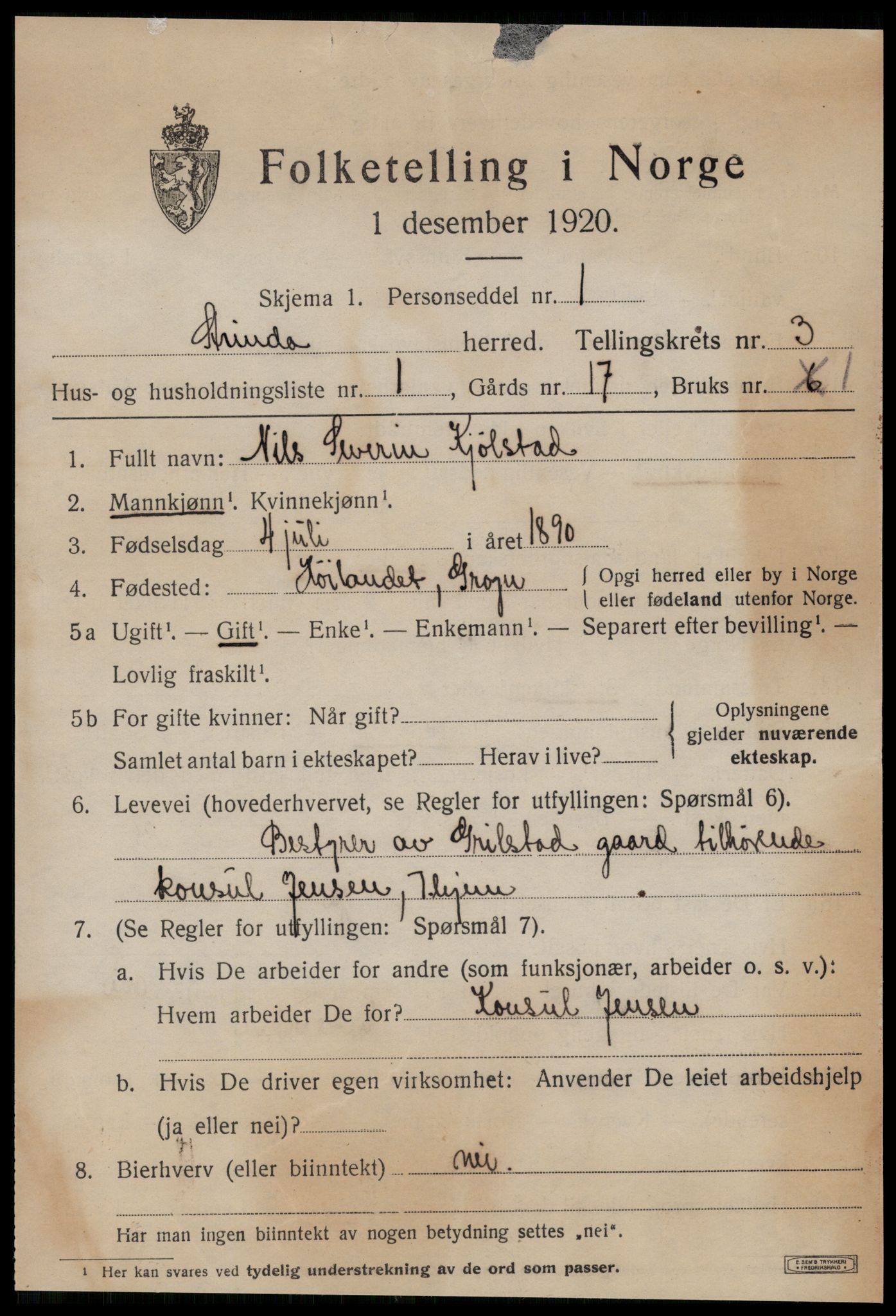 SAT, 1920 census for Strinda, 1920, p. 10270