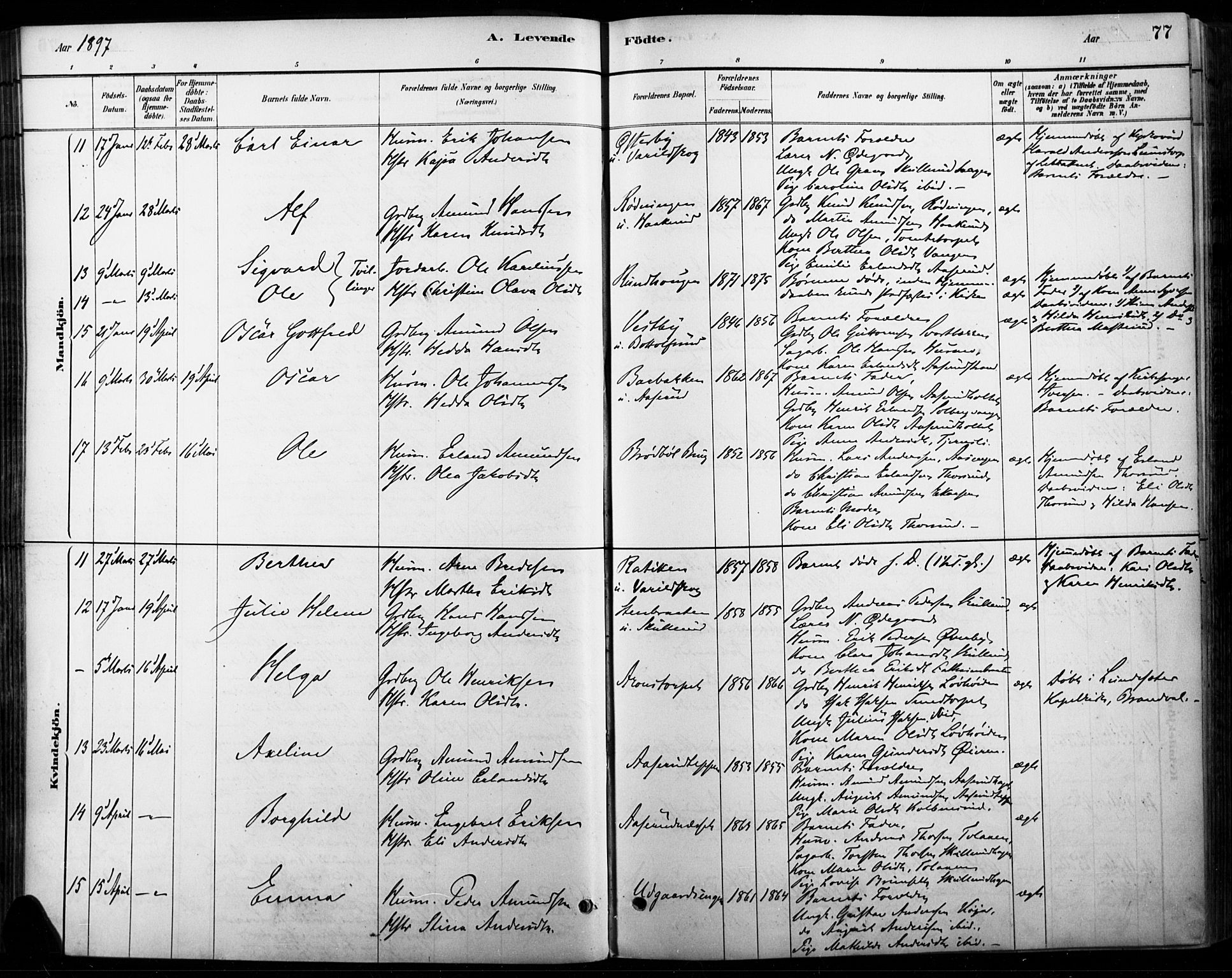 Vinger prestekontor, AV/SAH-PREST-024/H/Ha/Haa/L0015: Parish register (official) no. 15, 1881-1900, p. 77