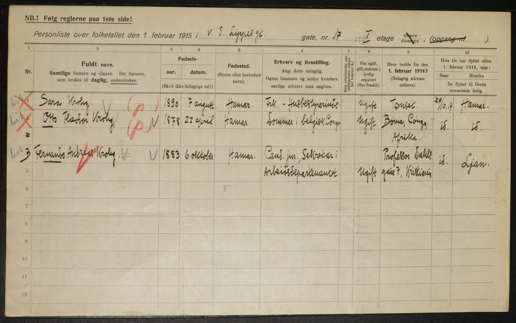 OBA, Municipal Census 1915 for Kristiania, 1915, p. 125985