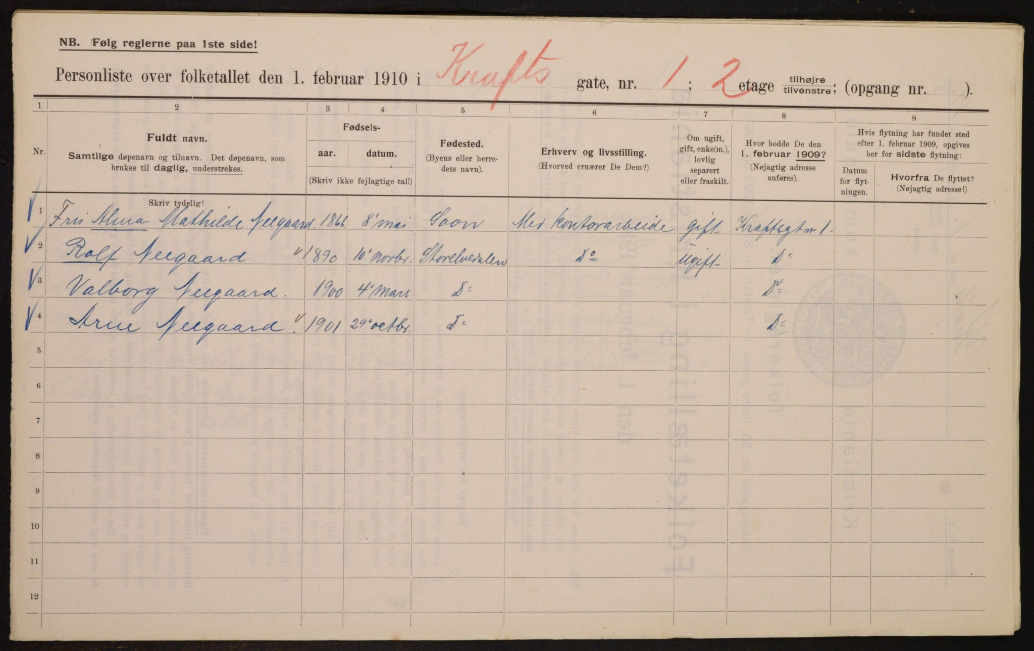 OBA, Municipal Census 1910 for Kristiania, 1910, p. 52319