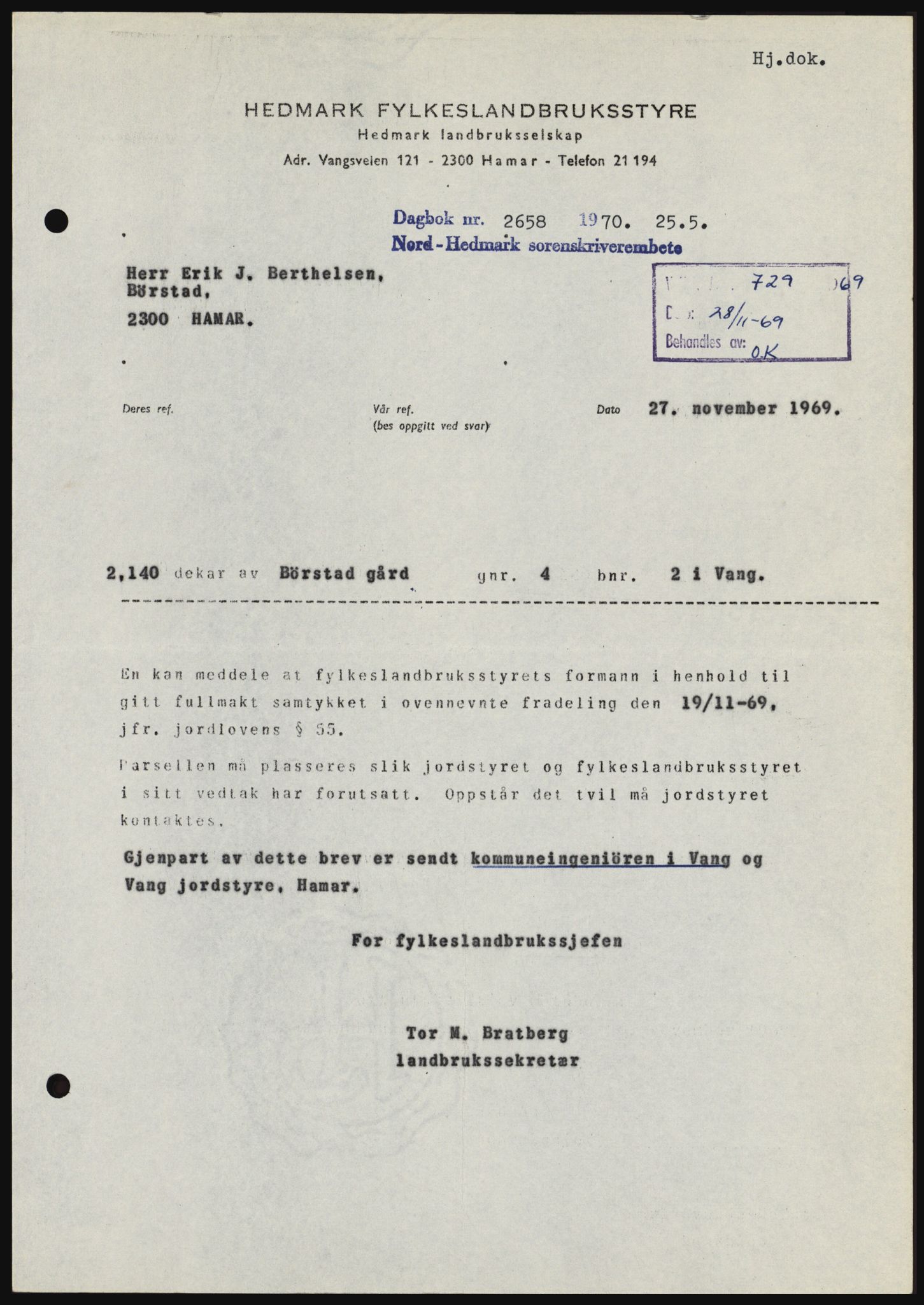 Nord-Hedmark sorenskriveri, SAH/TING-012/H/Hc/L0033: Mortgage book no. 33, 1970-1970, Diary no: : 2658/1970