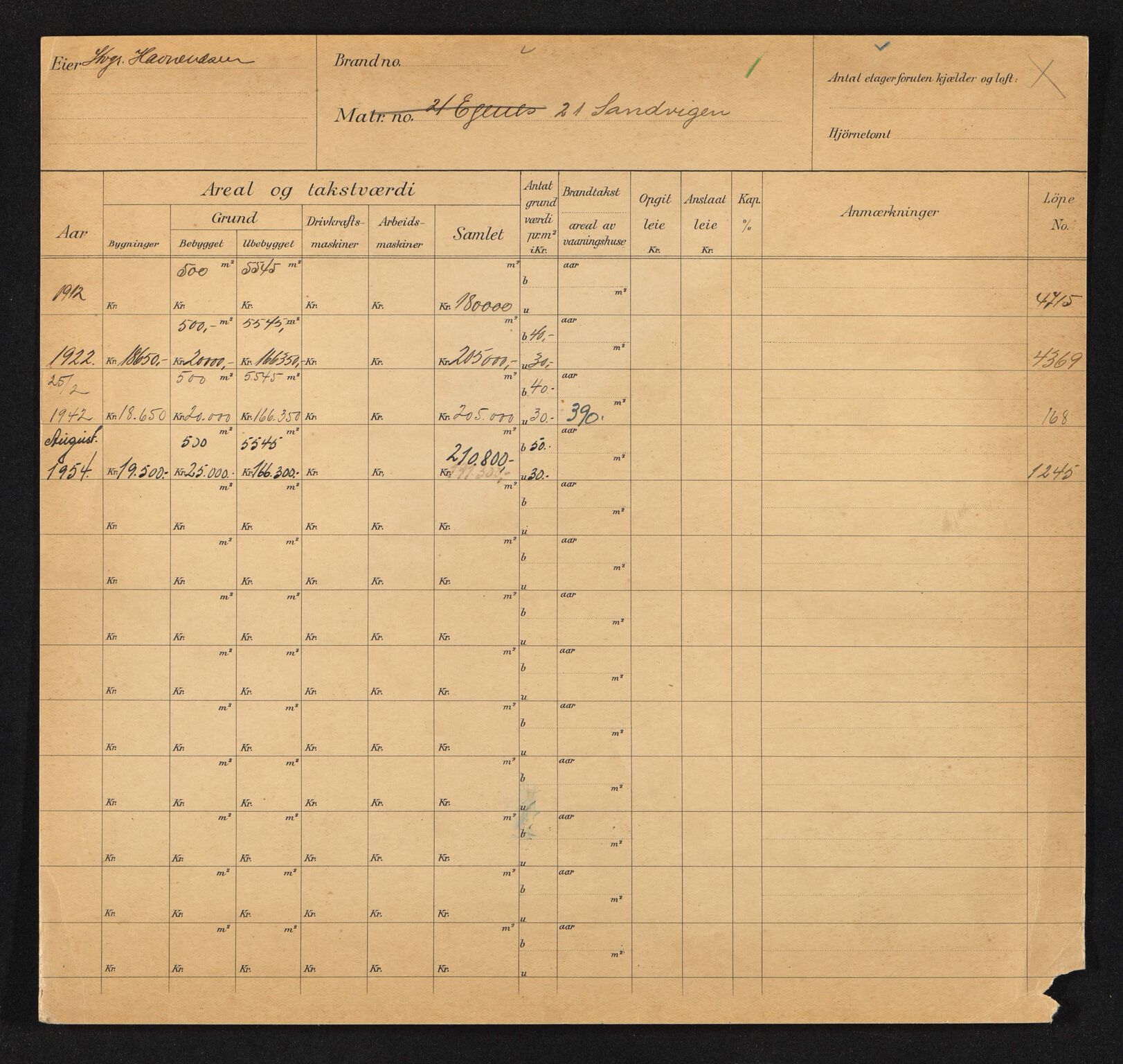 Stavanger kommune. Skattetakstvesenet, BYST/A-0440/F/Fa/Faa/L0038/0005: Skattetakstkort / Sandvigå 21 - Sangesands gate - Saudagata - 48