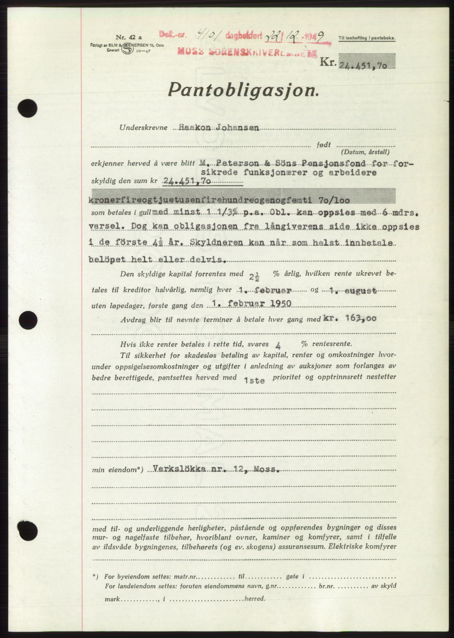 Moss sorenskriveri, SAO/A-10168: Mortgage book no. B23, 1949-1950, Diary no: : 4101/1949
