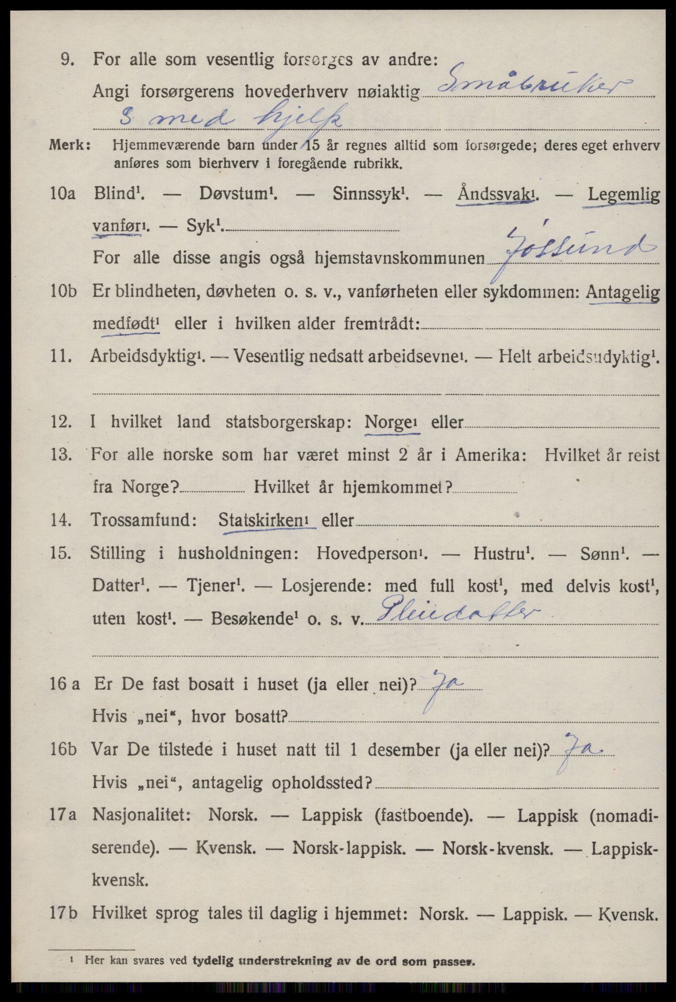 SAT, 1920 census for Jøssund, 1920, p. 3741