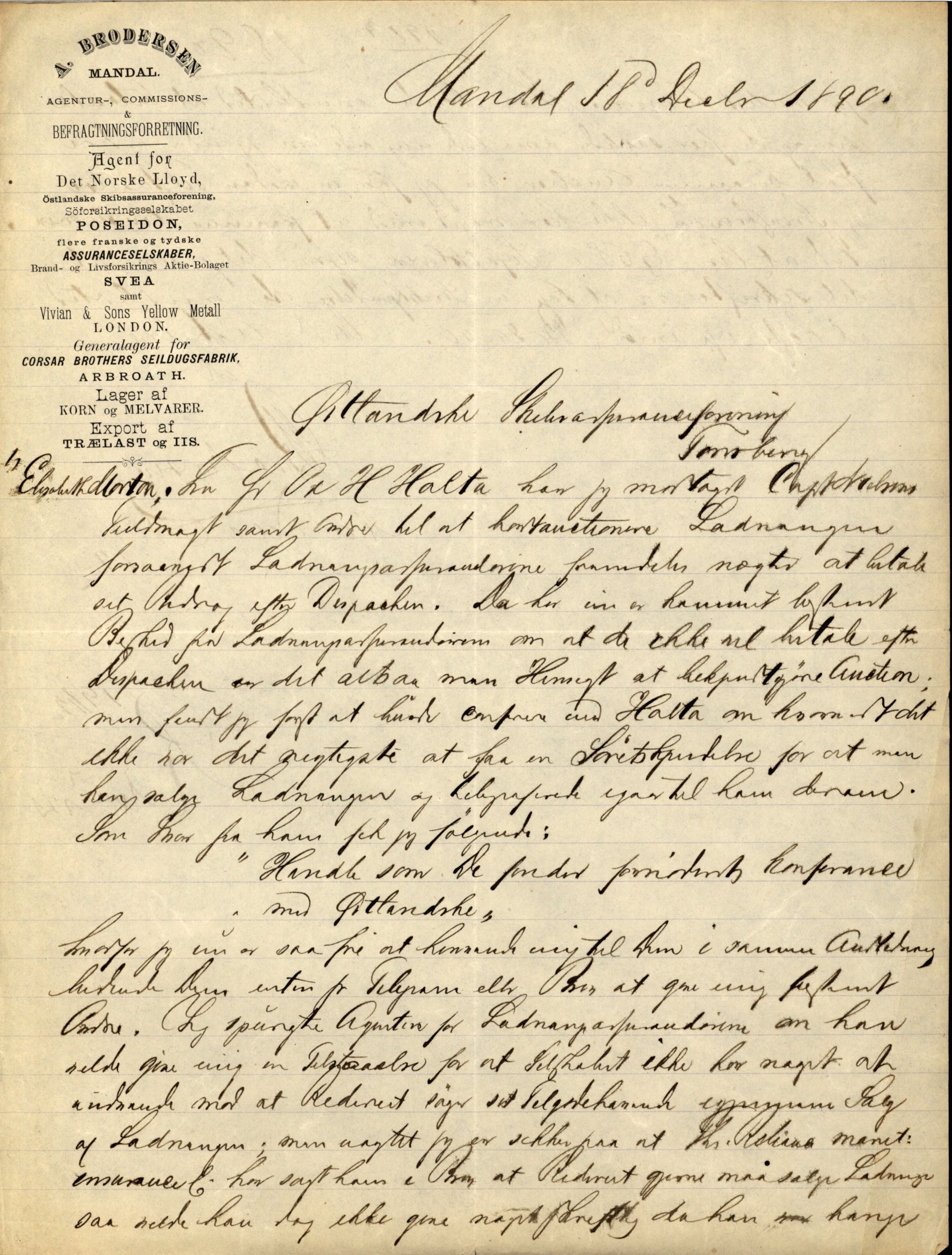 Pa 63 - Østlandske skibsassuranceforening, VEMU/A-1079/G/Ga/L0026/0002: Havaridokumenter / Dovre, Dictator, Ella, Elizabeth Morton, 1890, p. 261