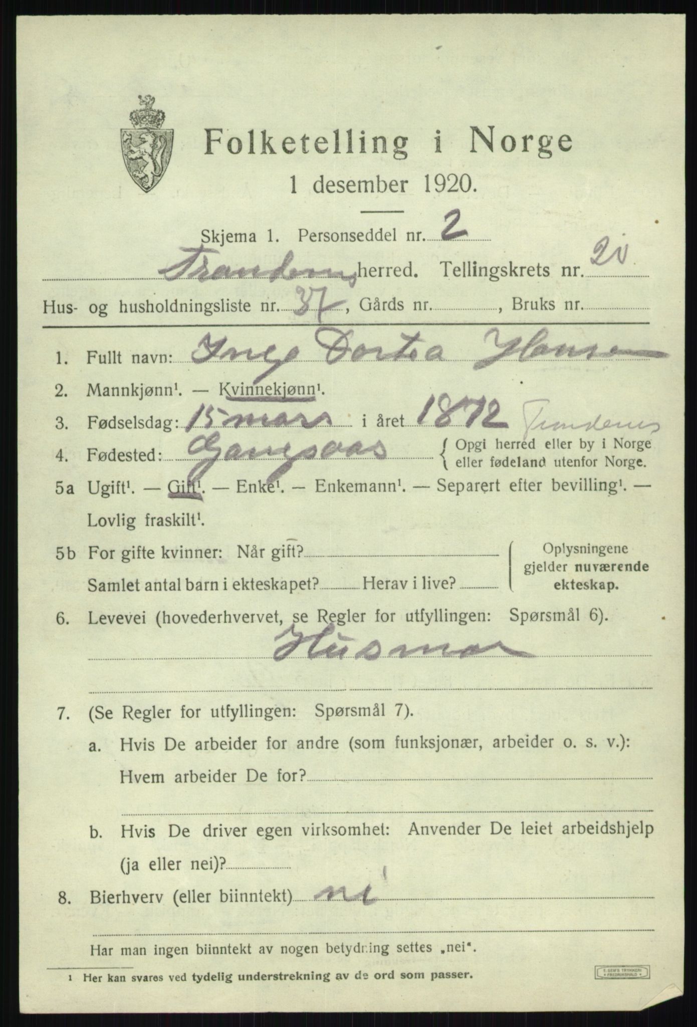 SATØ, 1920 census for Trondenes, 1920, p. 16016