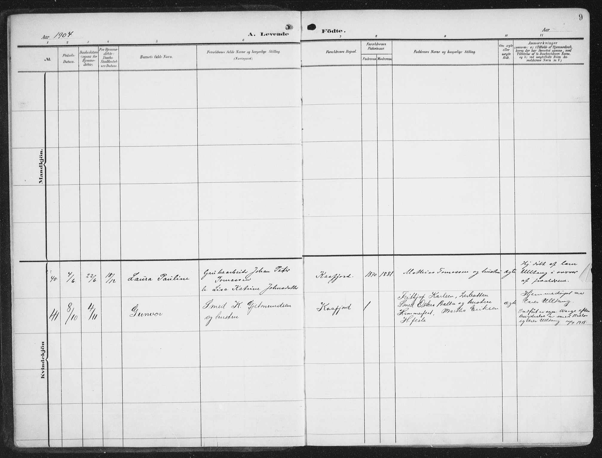 Alta sokneprestkontor, SATØ/S-1338/H/Ha/L0005.kirke: Parish register (official) no. 5, 1904-1918, p. 9
