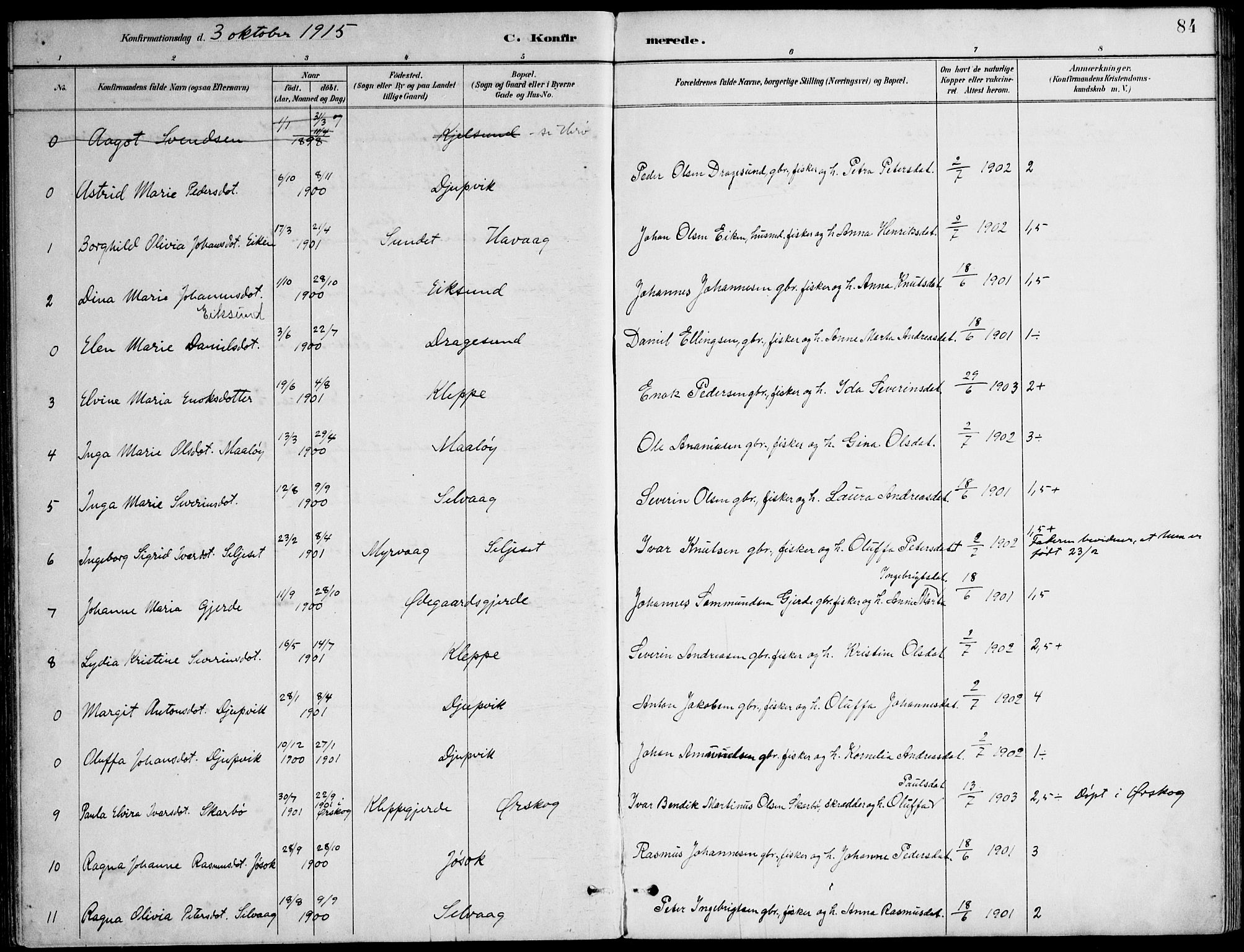 Ministerialprotokoller, klokkerbøker og fødselsregistre - Møre og Romsdal, SAT/A-1454/508/L0095: Parish register (official) no. 508A02, 1887-1920, p. 84
