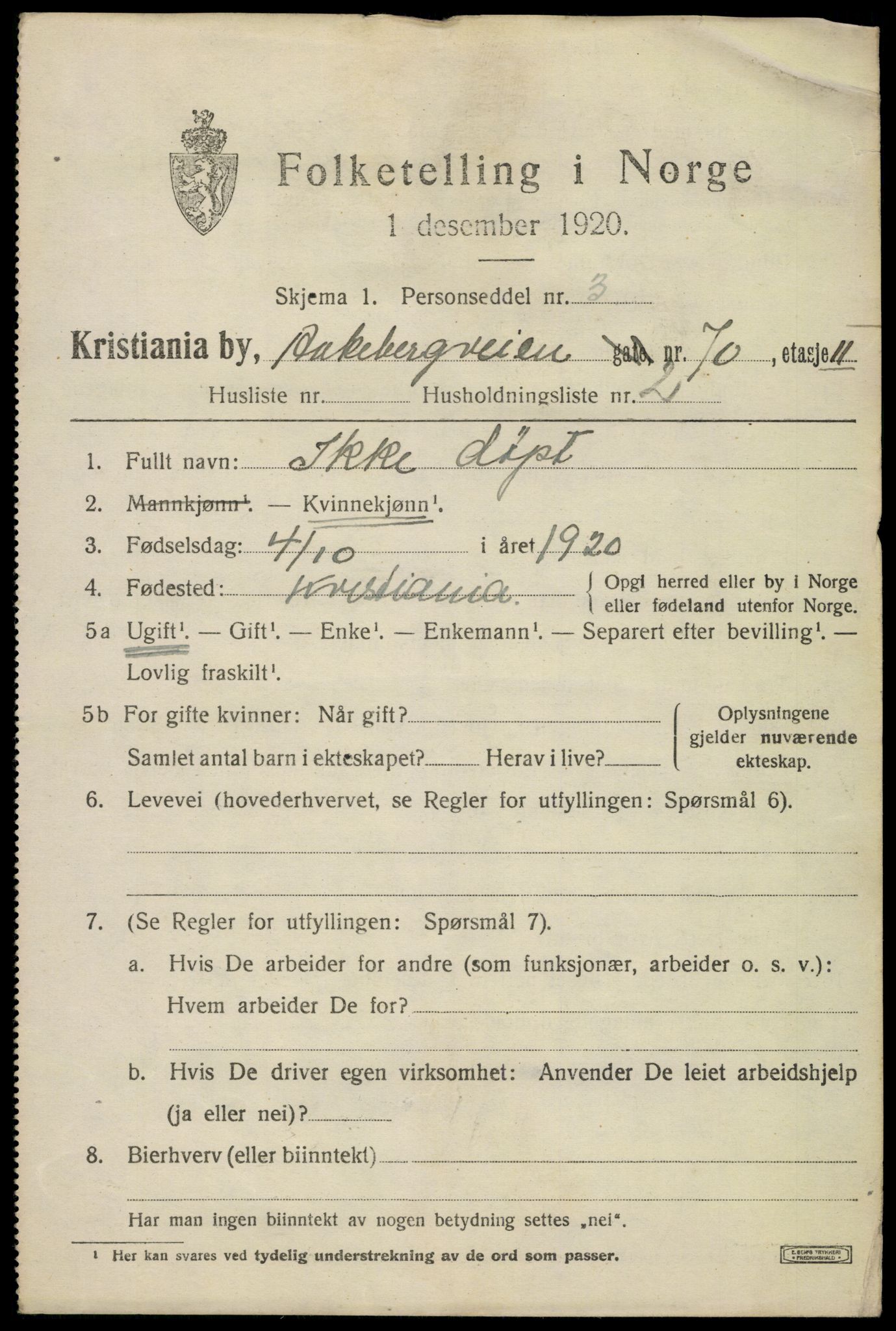 SAO, 1920 census for Kristiania, 1920, p. 136183