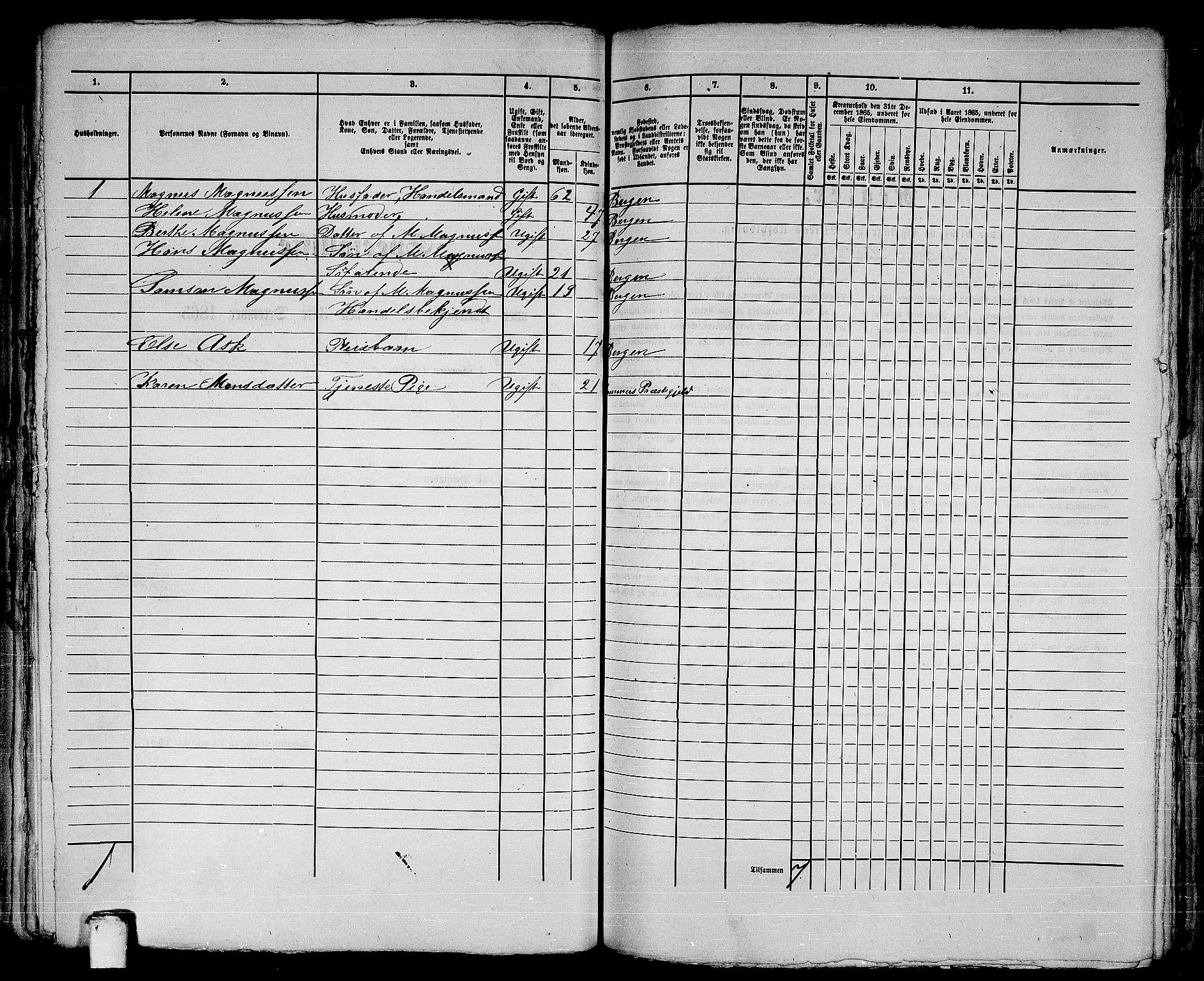 RA, 1865 census for Bergen, 1865, p. 1310