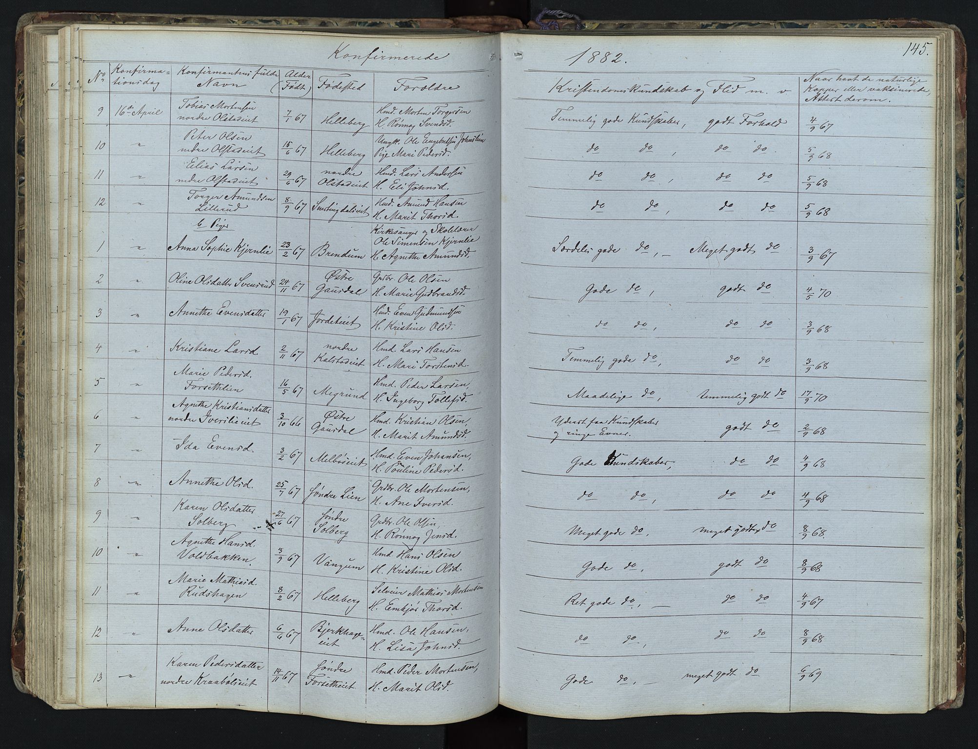 Vestre Gausdal prestekontor, SAH/PREST-094/H/Ha/Hab/L0001: Parish register (copy) no. 1, 1867-1895, p. 145