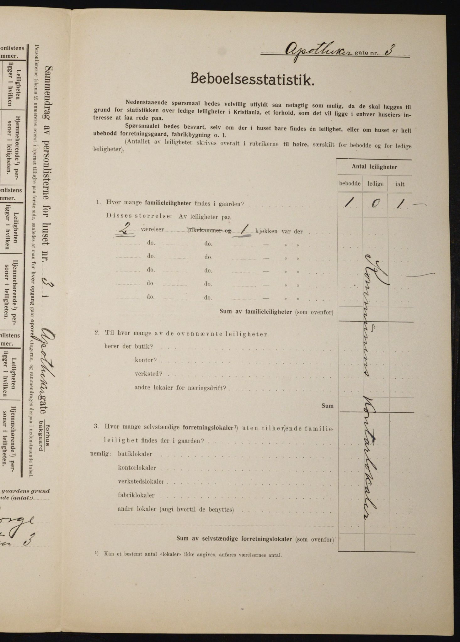 OBA, Municipal Census 1910 for Kristiania, 1910, p. 1250