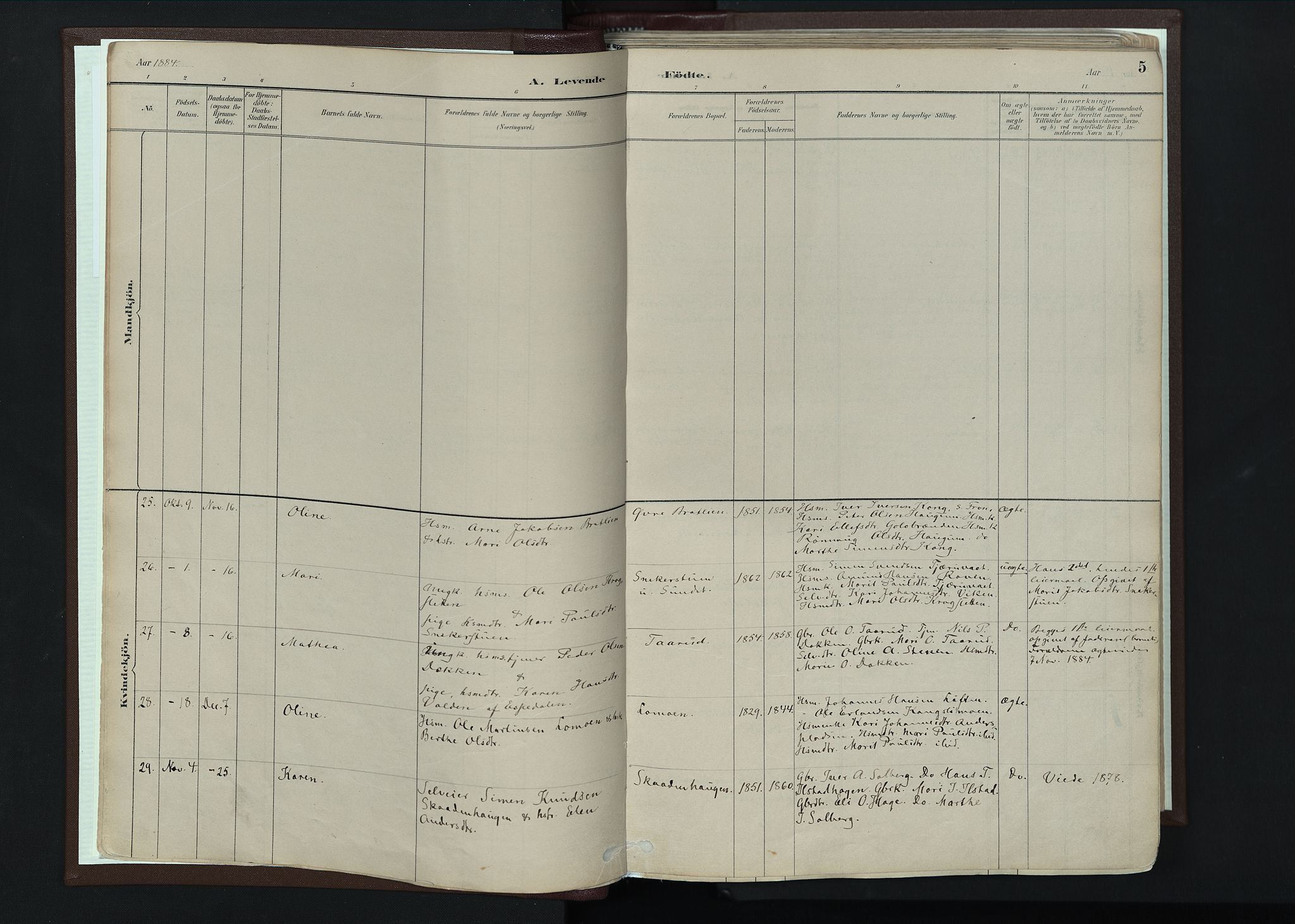 Nord-Fron prestekontor, SAH/PREST-080/H/Ha/Haa/L0004: Parish register (official) no. 4, 1884-1914, p. 5