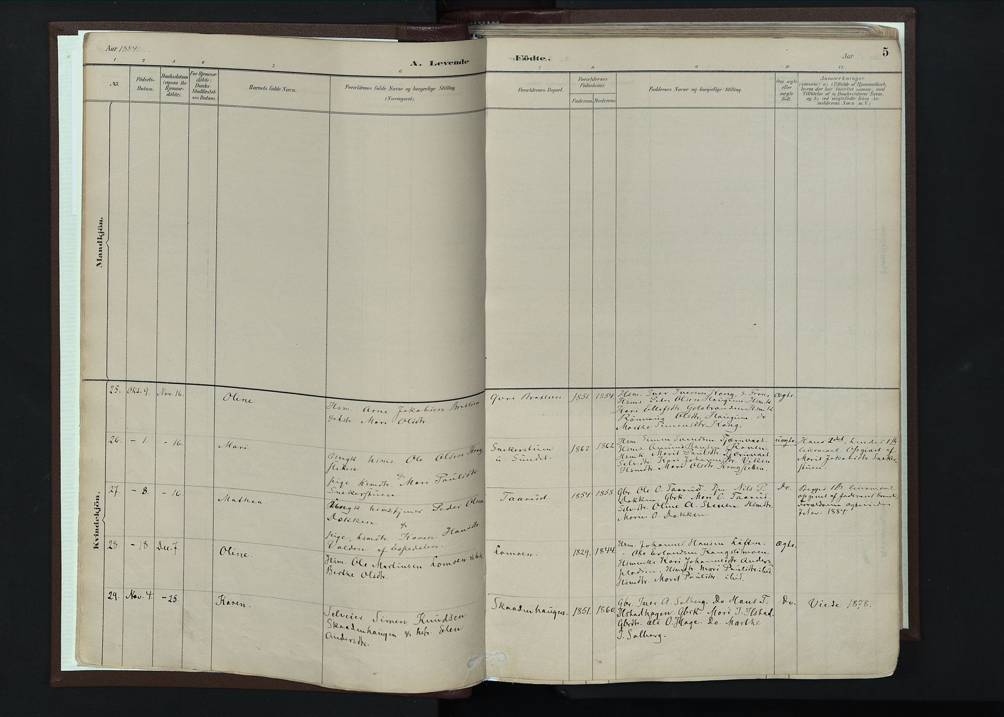 Nord-Fron prestekontor, AV/SAH-PREST-080/H/Ha/Haa/L0004: Parish register (official) no. 4, 1884-1914, p. 5