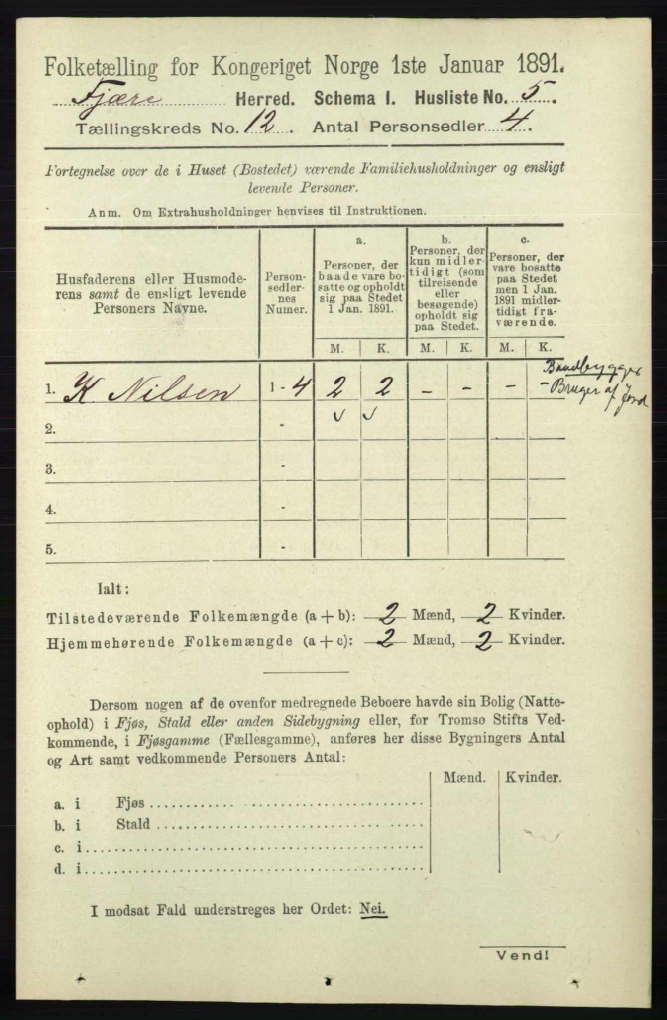 RA, 1891 census for 0923 Fjære, 1891, p. 5944