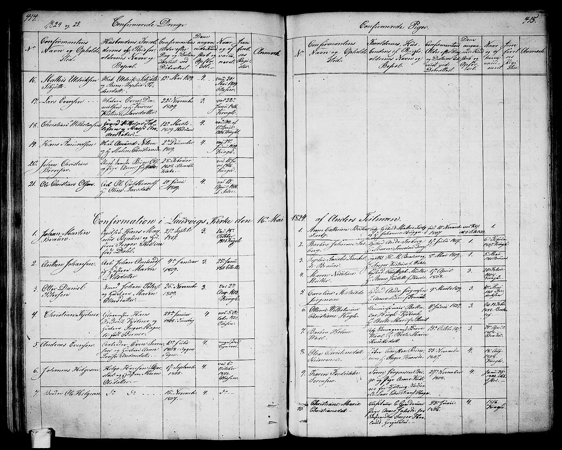 Larvik kirkebøker, AV/SAKO-A-352/G/Ga/L0002: Parish register (copy) no. I 2, 1807-1830, p. 414-415