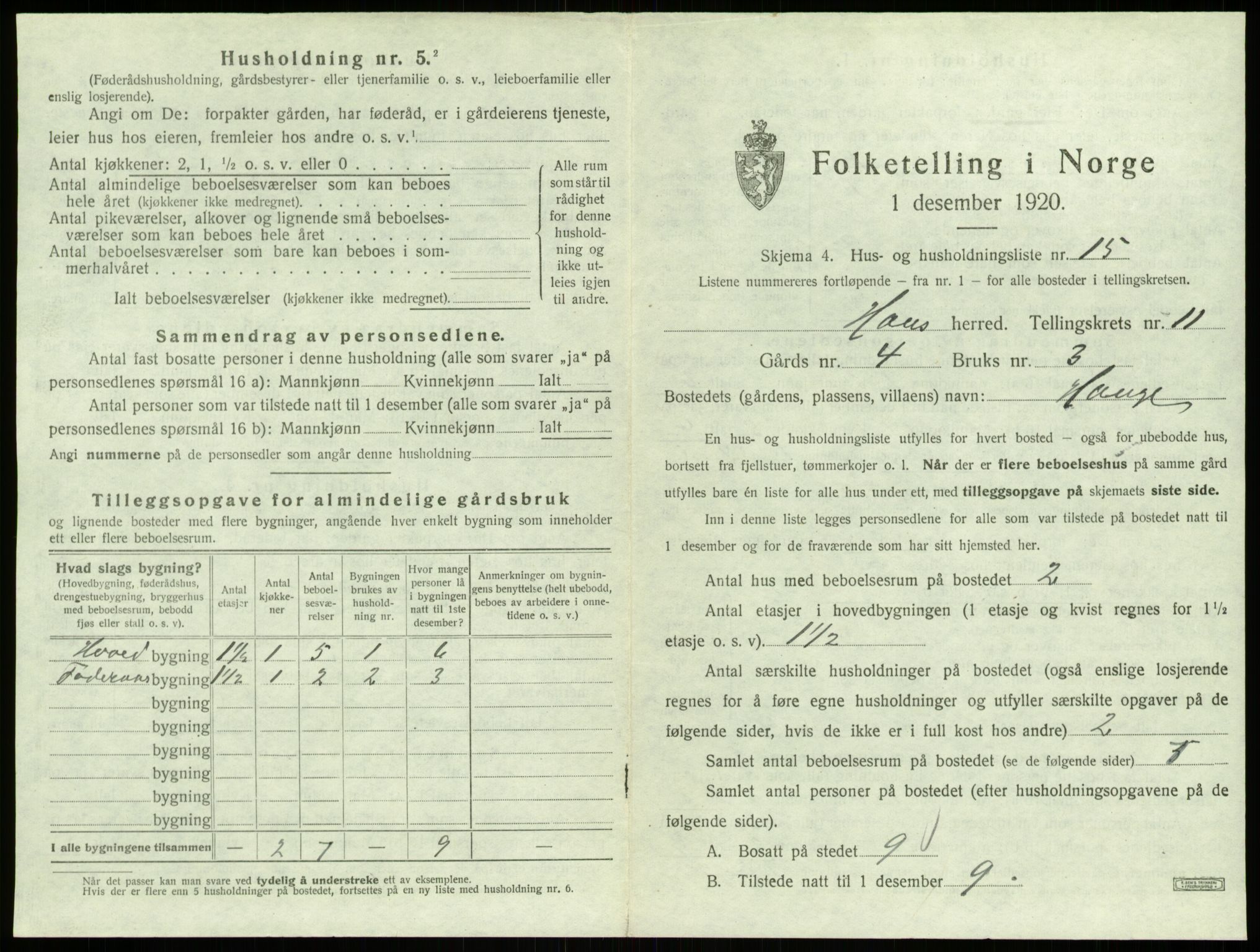 SAB, 1920 census for Haus, 1920, p. 841