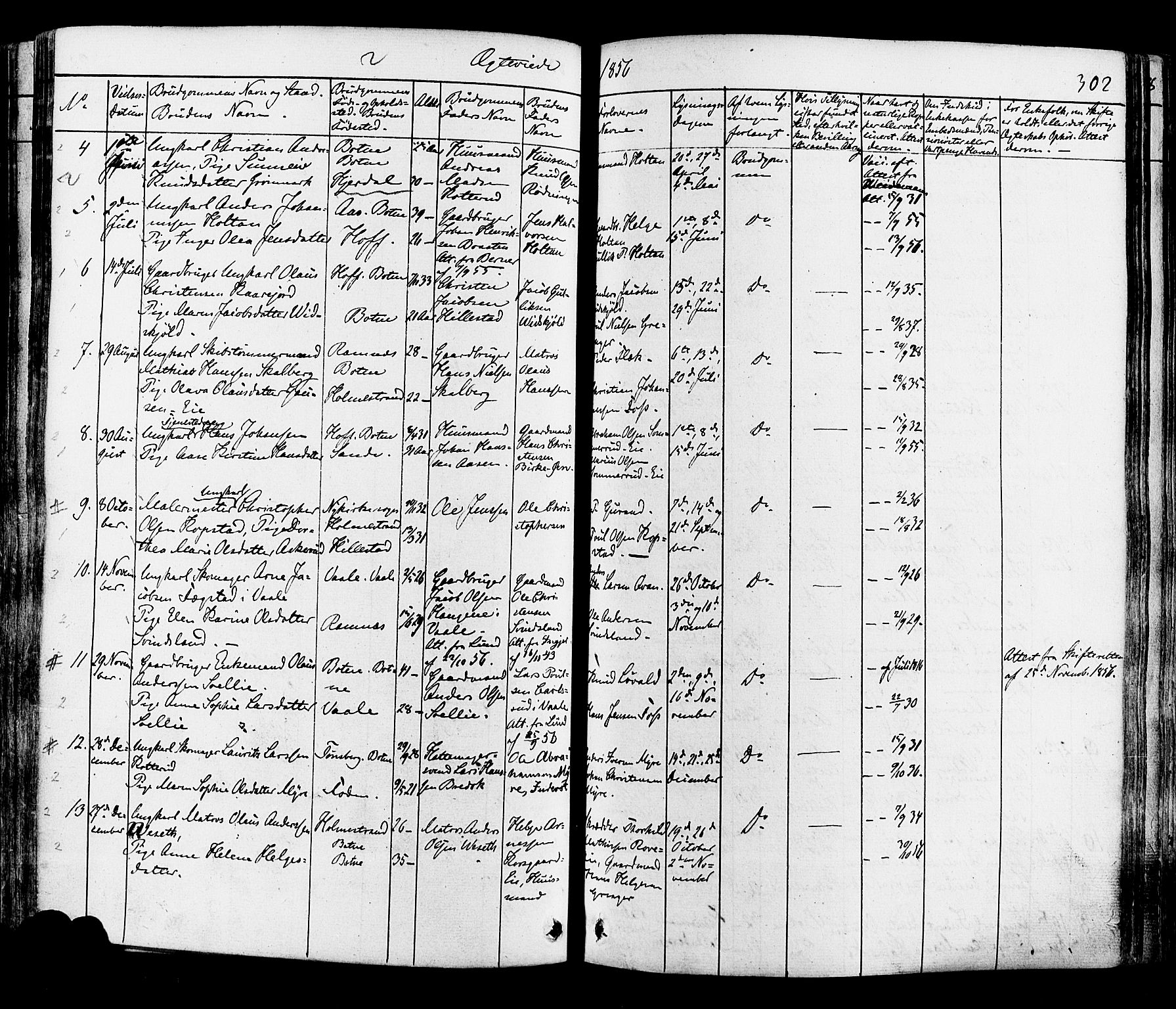 Botne kirkebøker, AV/SAKO-A-340/F/Fa/L0006: Parish register (official) no. I 6, 1836-1877, p. 302