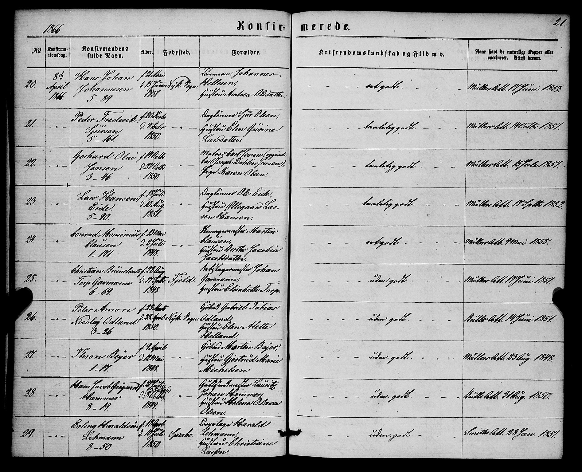 Nykirken Sokneprestembete, SAB/A-77101/H/Haa/L0024: Parish register (official) no. C 3, 1864-1870, p. 21