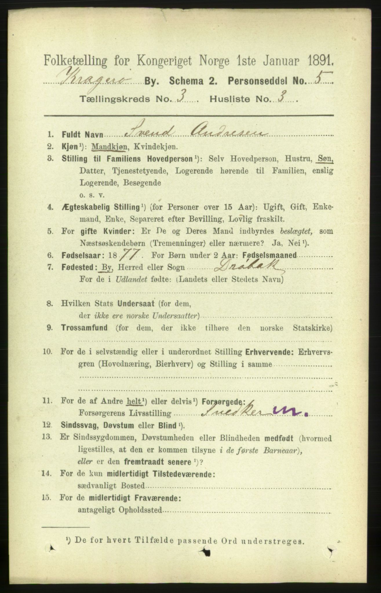 RA, 1891 census for 0801 Kragerø, 1891, p. 2678