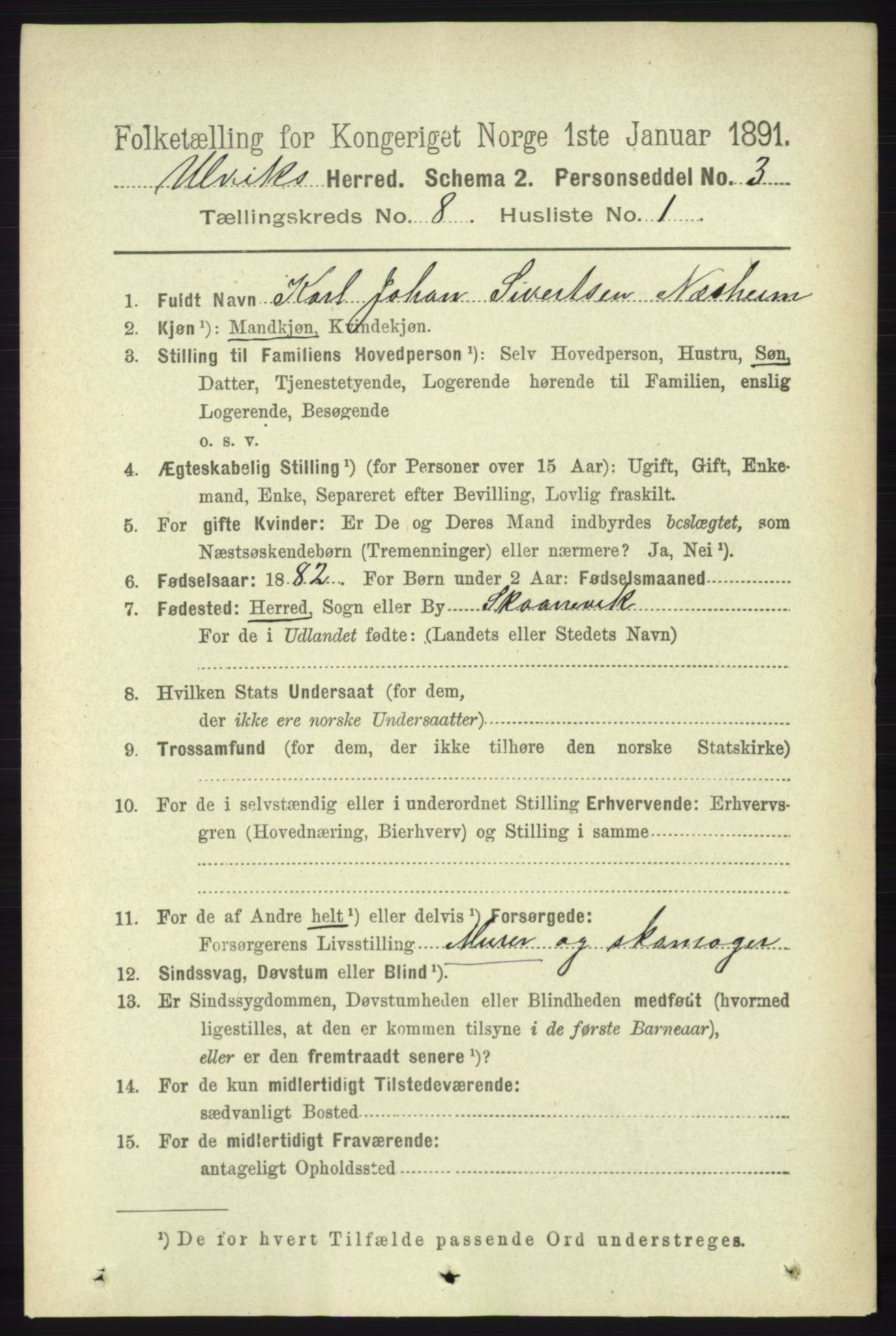 RA, 1891 census for 1233 Ulvik, 1891, p. 2576